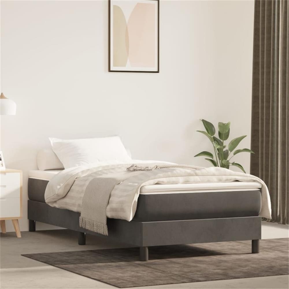 Pemberly Row Velvet Twin Bed Frame 39x76x9.8″ Engineered Wood in Dark Gray