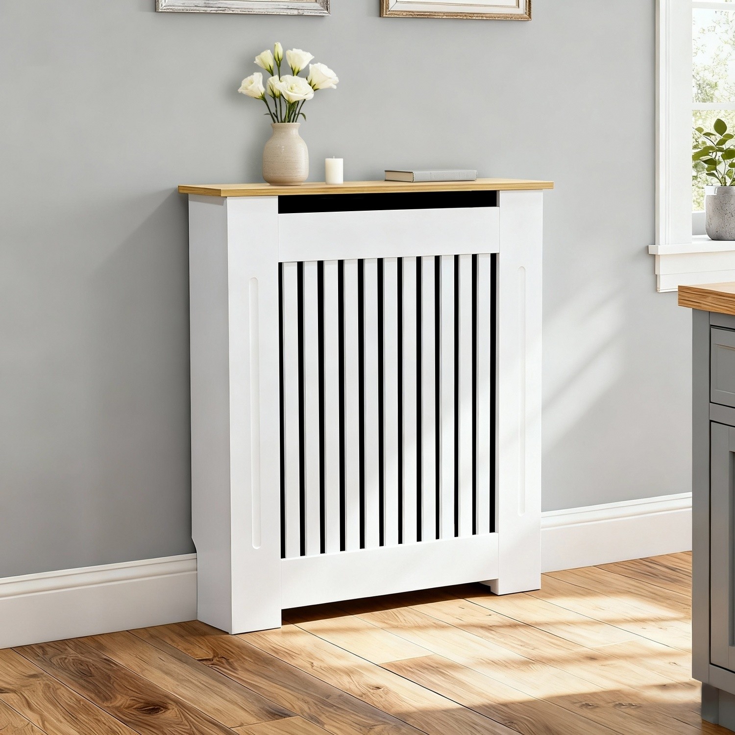36” Tall Radiator Cover Wood Cabinet Decorative Heater Protector Grill Shelf
