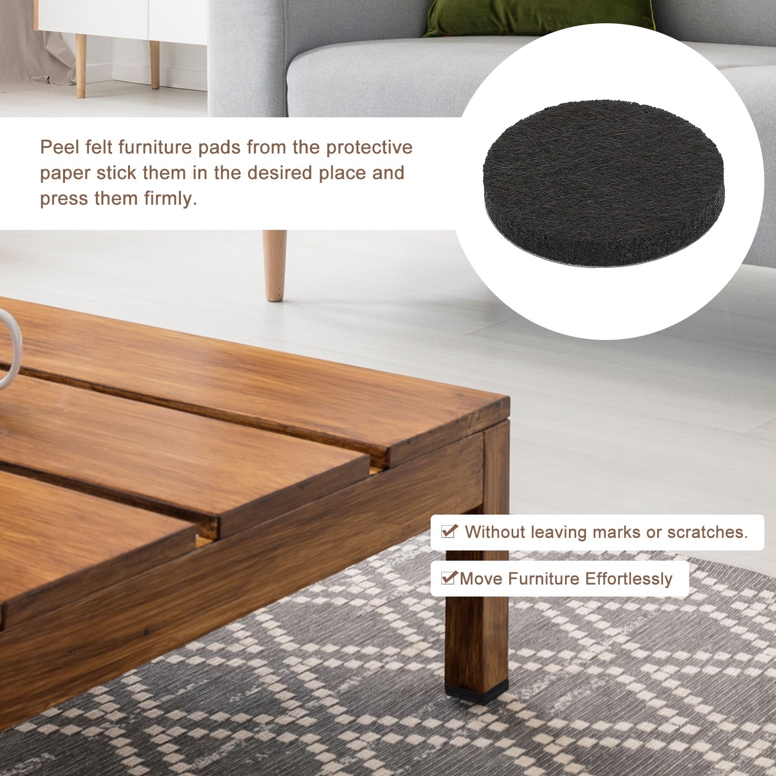 48Pcs Furniture Pads 1.5″ – Round Self Adhesive Felt Furniture Pads (Black)