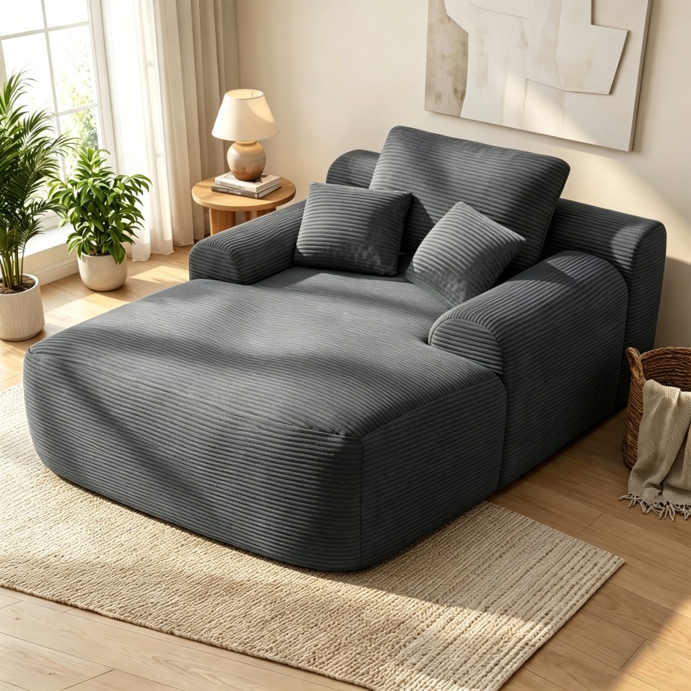 NEW Convertible Chaise Lounge Chair Plush with Wide Armrest & Throw Pillows