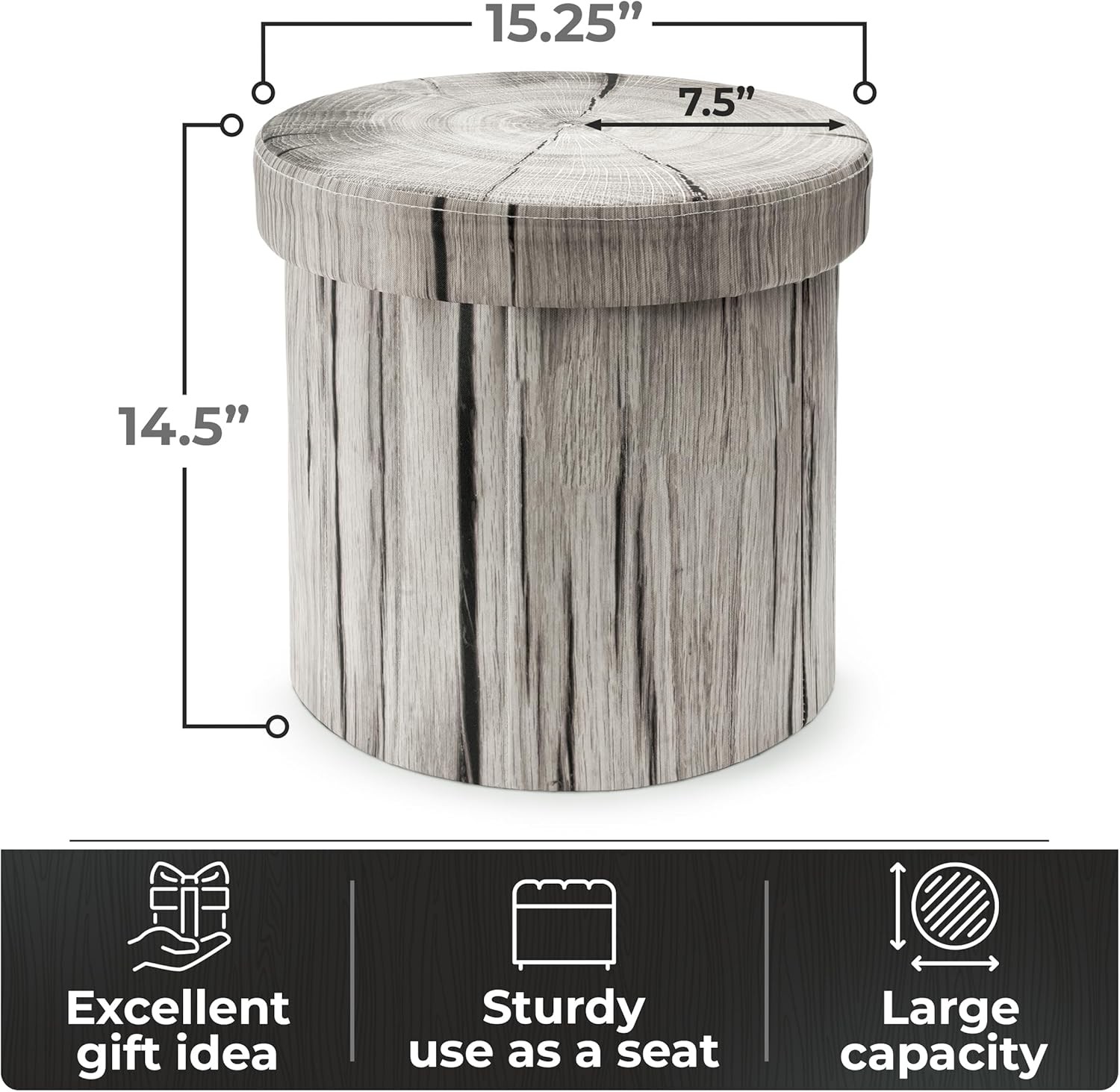 Tree Stump Stool, Storage Ottoman 15 Inch Fake Tree Stumps Log Stool Storage,
