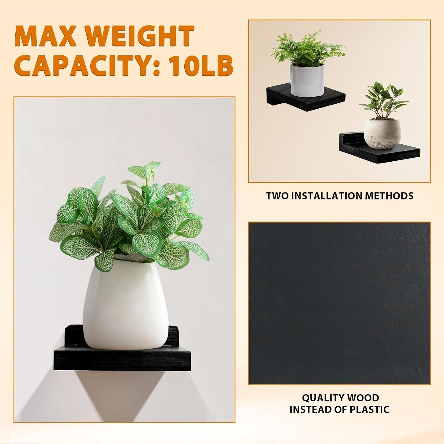 Small Wall Shelf, Mini Floating Shelves for Wall 4 Inches Set of 4, Display D…
