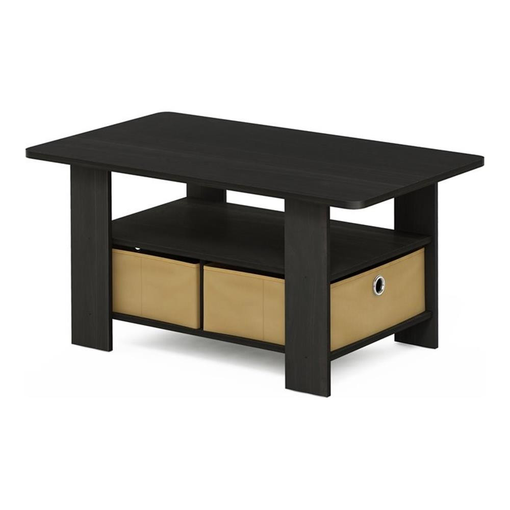 Furinno Andrey Engineered Wood Coffee Table with Bin Drawer in Espresso/Brown