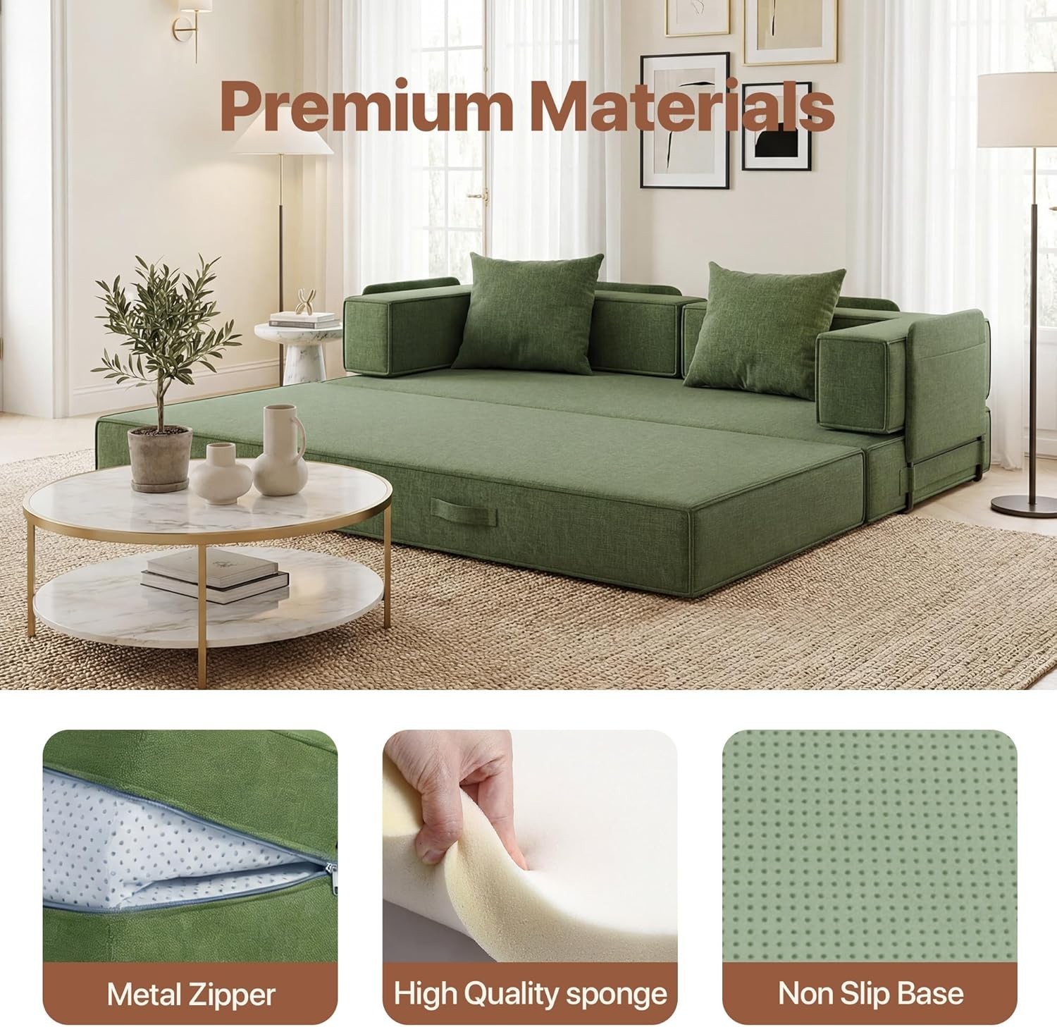 4-in-1 Convertible Sofa Bed 82 Inch Compression Sofa with Corduroy Fabric Pull