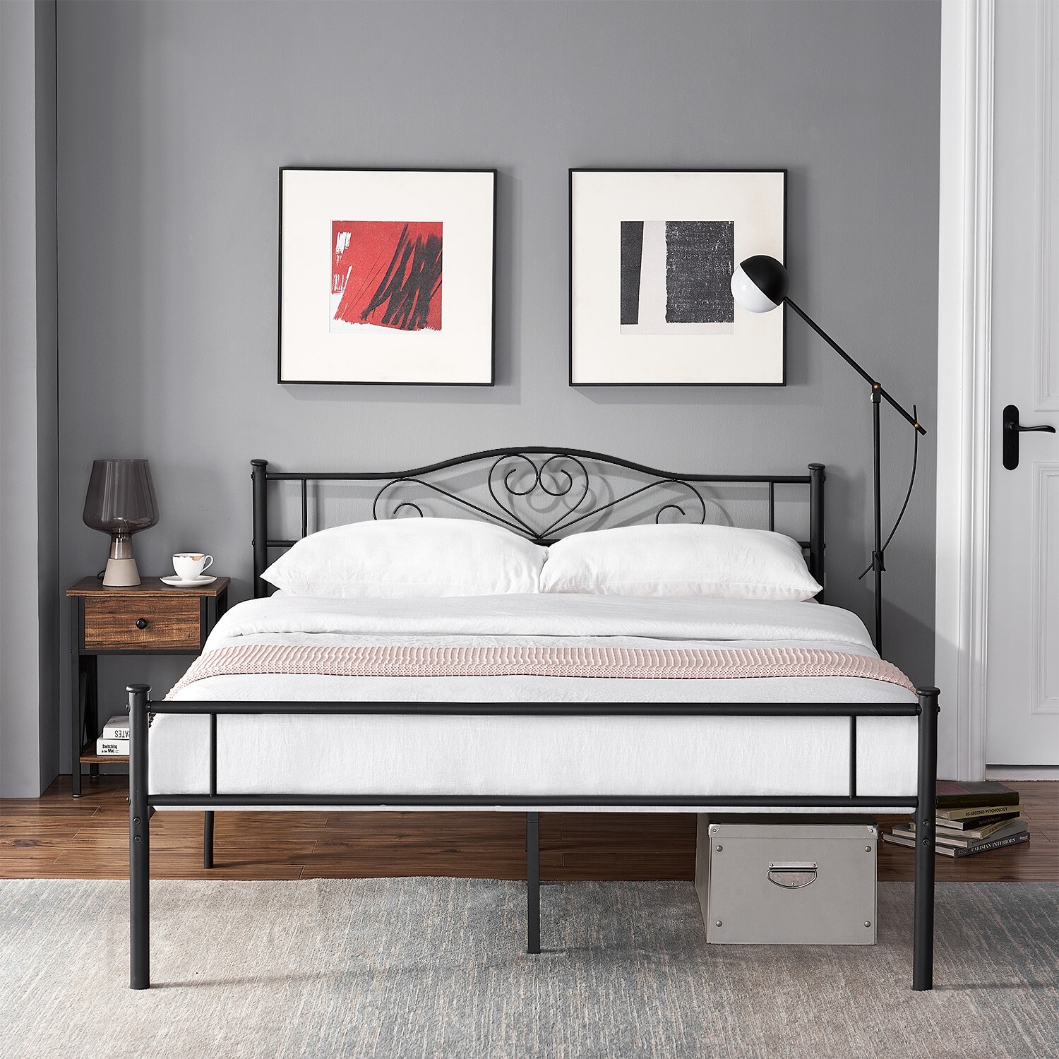 Queen Metal Bed Frame Platform with Headboard & Footboard Easy Assembly Black