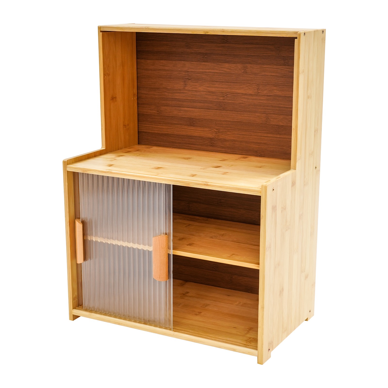 Log Color Kitchen Storage Cabinet W/sliding Doors Adjustable Tier Height Durable