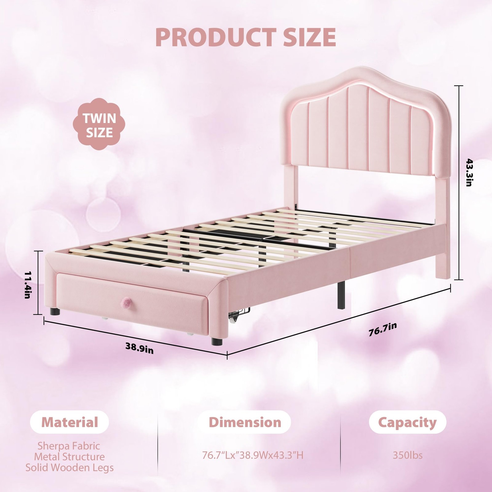 Modern Upholstered Platform Bed Frame with LED Lights & Drawer Twin/Twin XL/Full