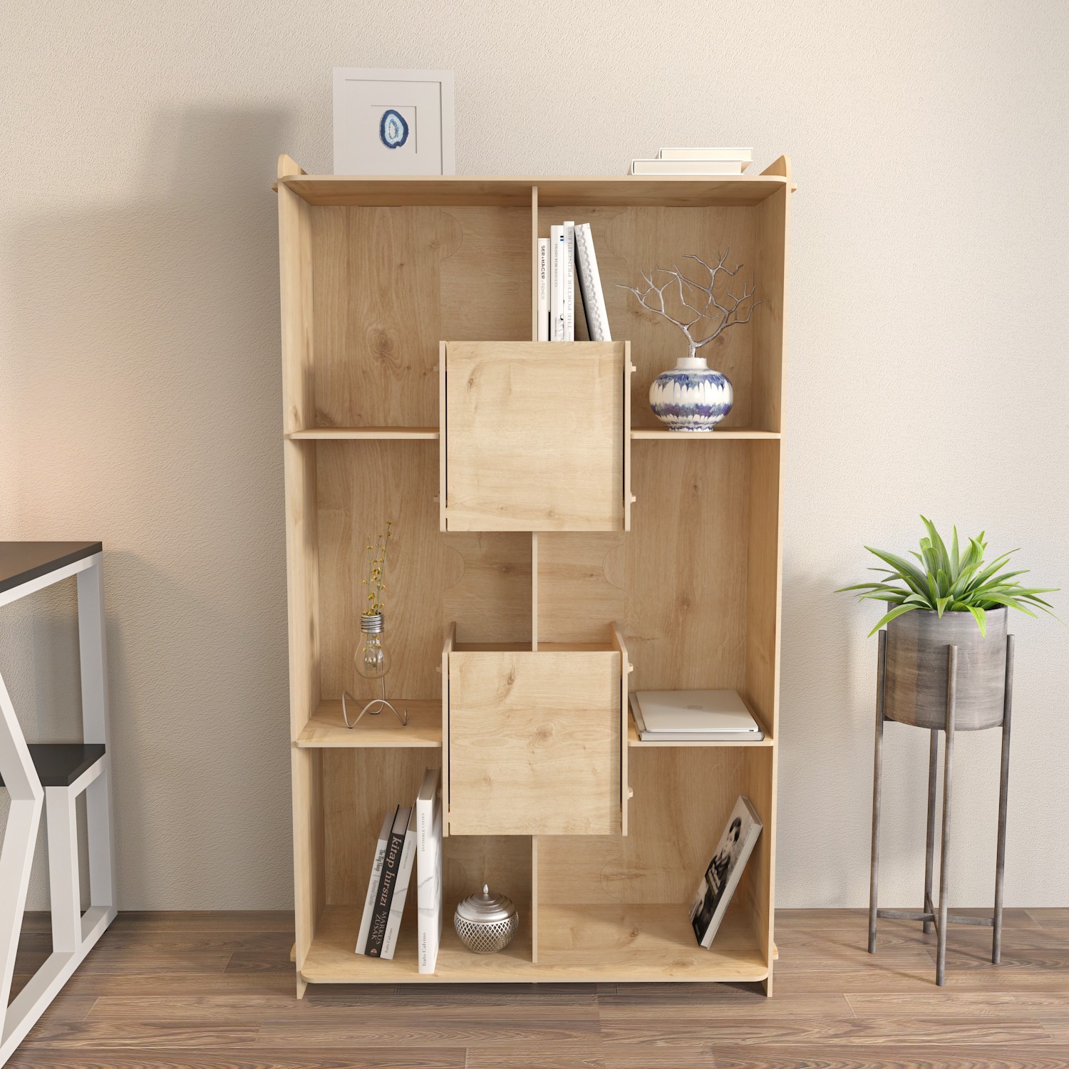 Decorotika Pana 54 inches Modern Bookcase with Cabinets & Open Cubbies