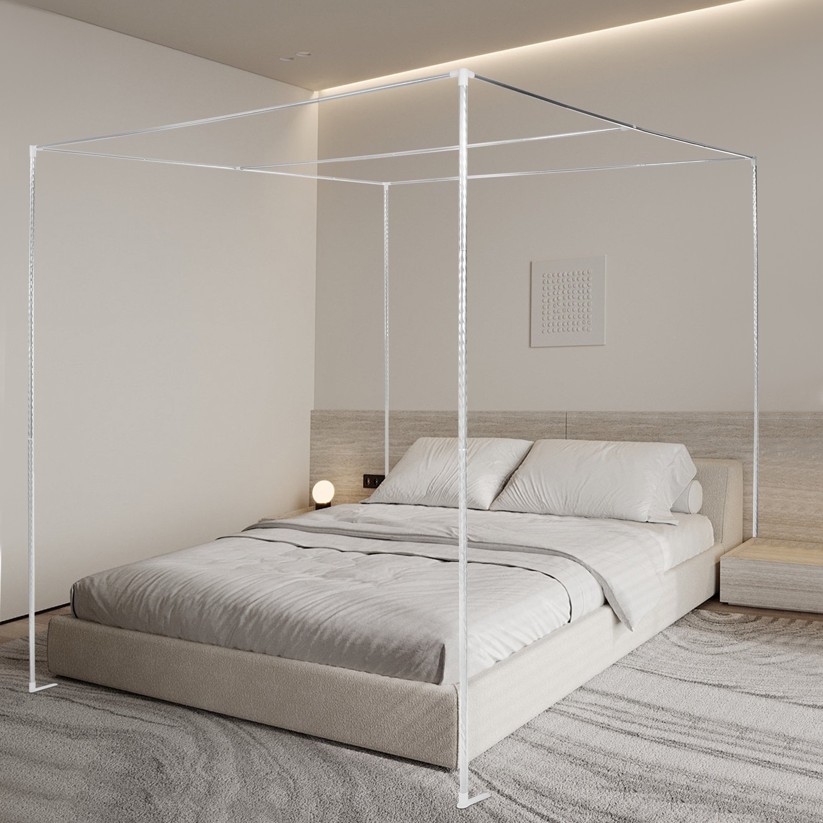 Modern Canopy Bed Frame 2*2*2m Rectangular Mosquito Net Bracket Floorstanding