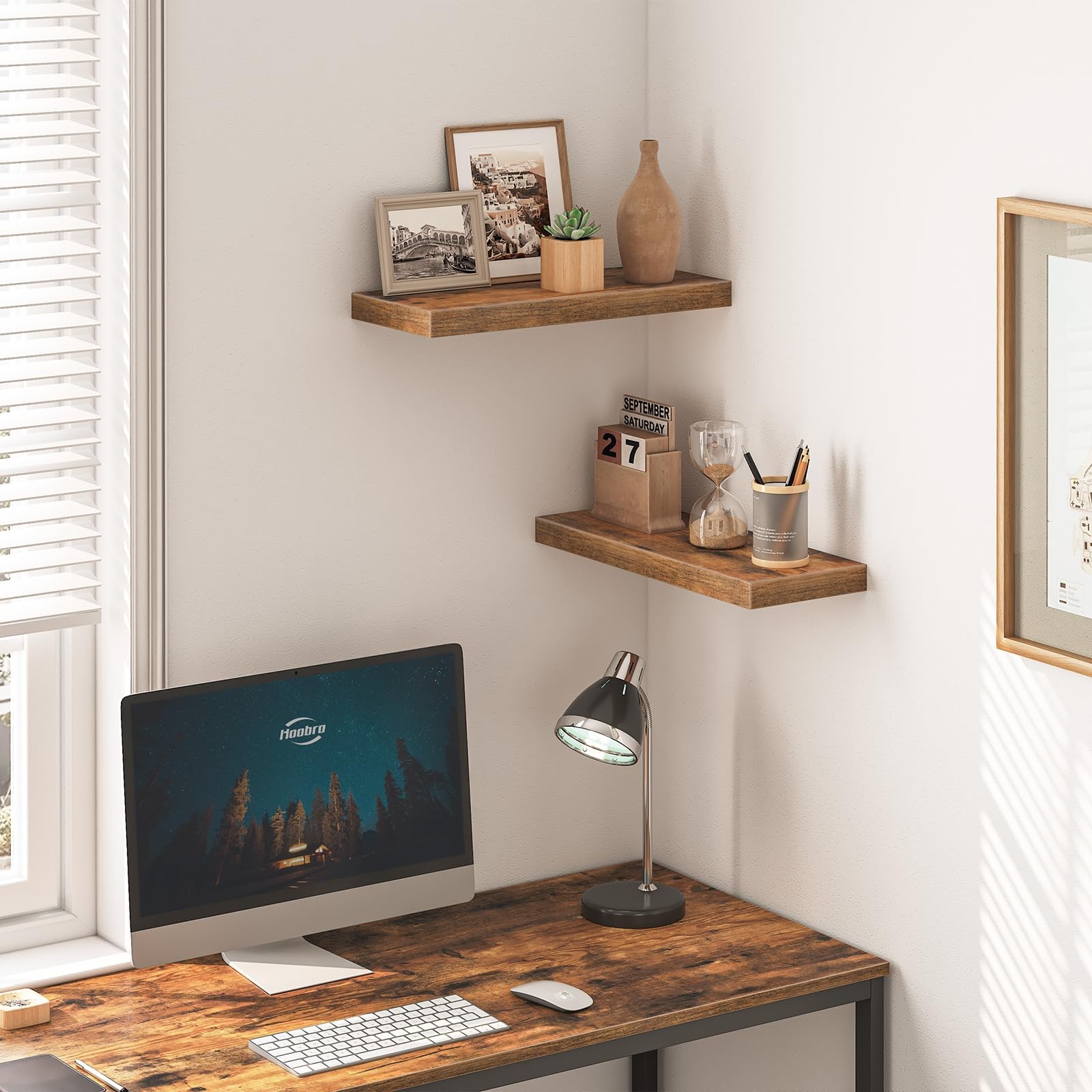 HOOBRO Floating Shelves for Wall, Wall Mounted 15.7 Inches, Rustic Brown