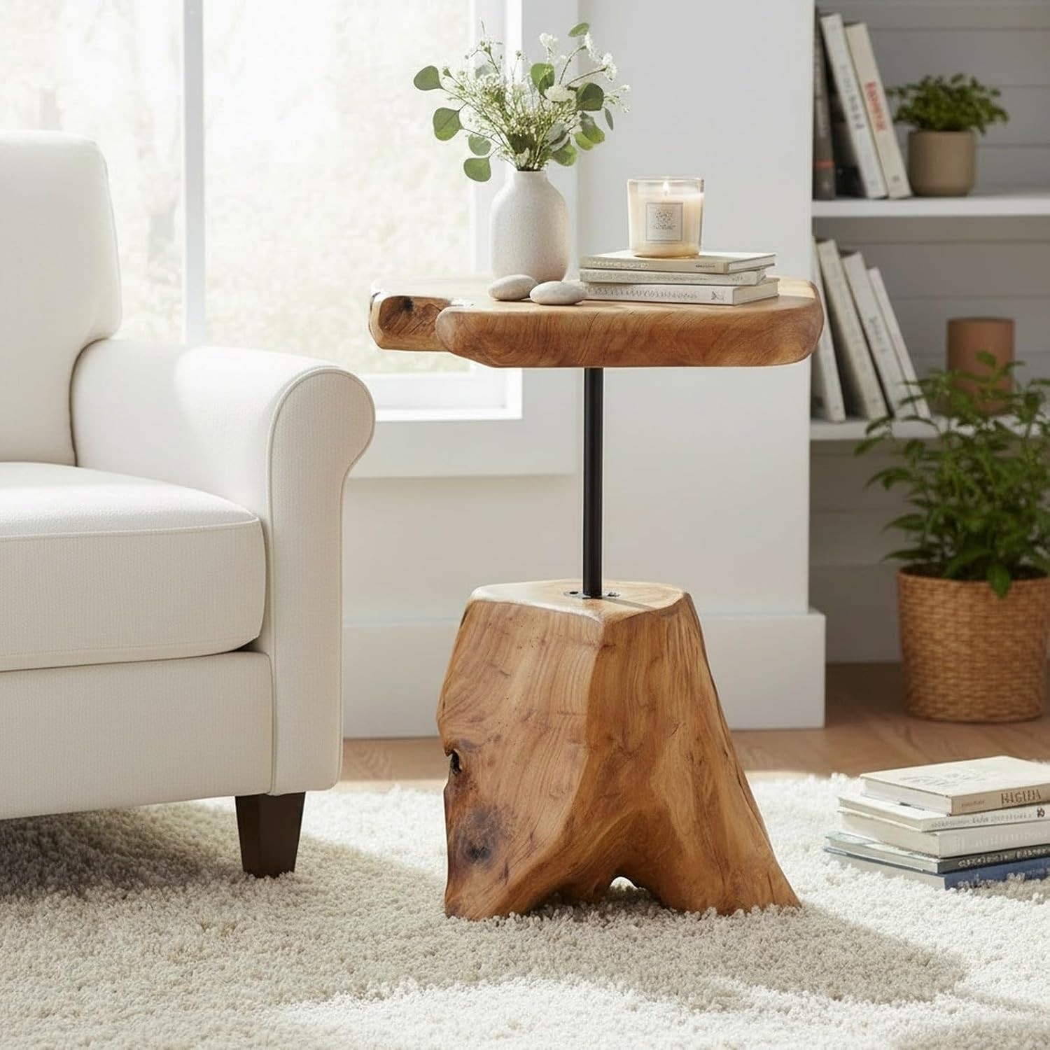 Handcrafted Cedar Wood Side Table Accent Wooden Rustic Handmade Furniture