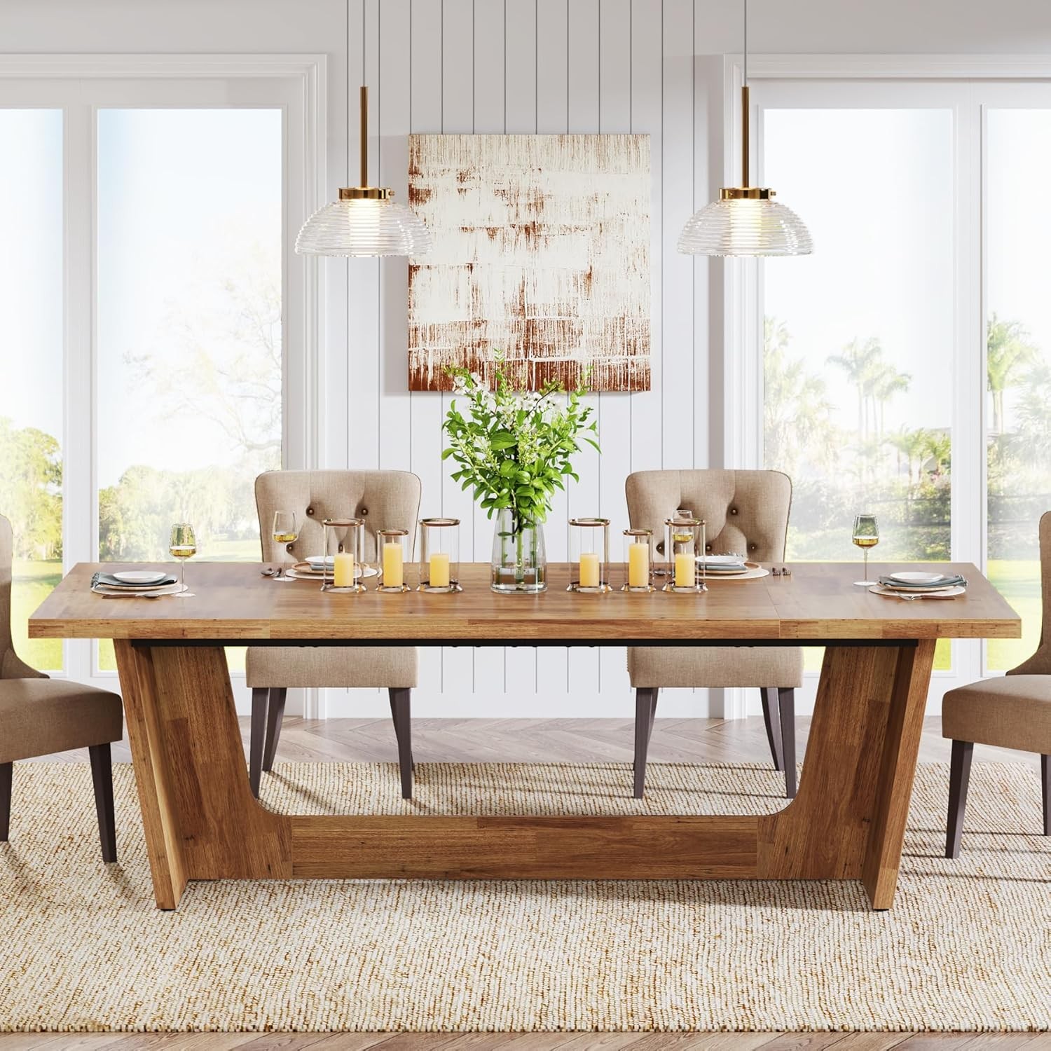 70.87-Inch Large Dining Table, Rectangular Farmhouse Wood Kitchen Table for 6-8