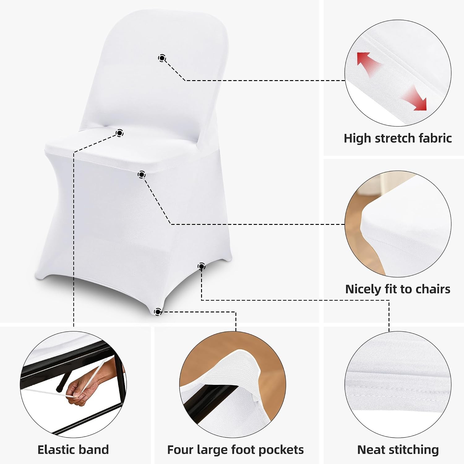 1 Pack White Spandex Stretch Folding Chair Covers for Wedding Party,Universal