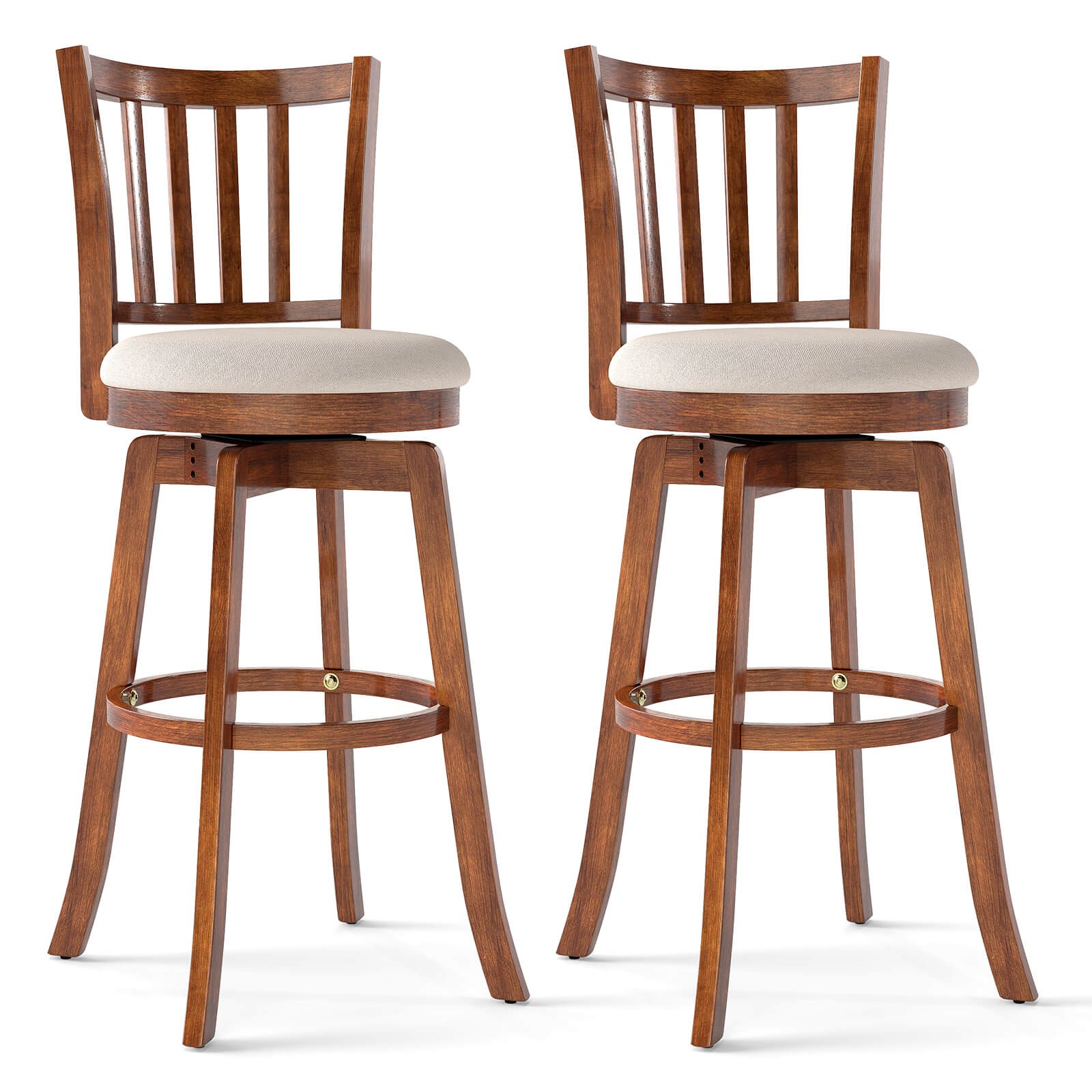 30.5” Swivel Barstools Set of 2 w/Backrest & Upholstered Seat, Footrest for Pub
