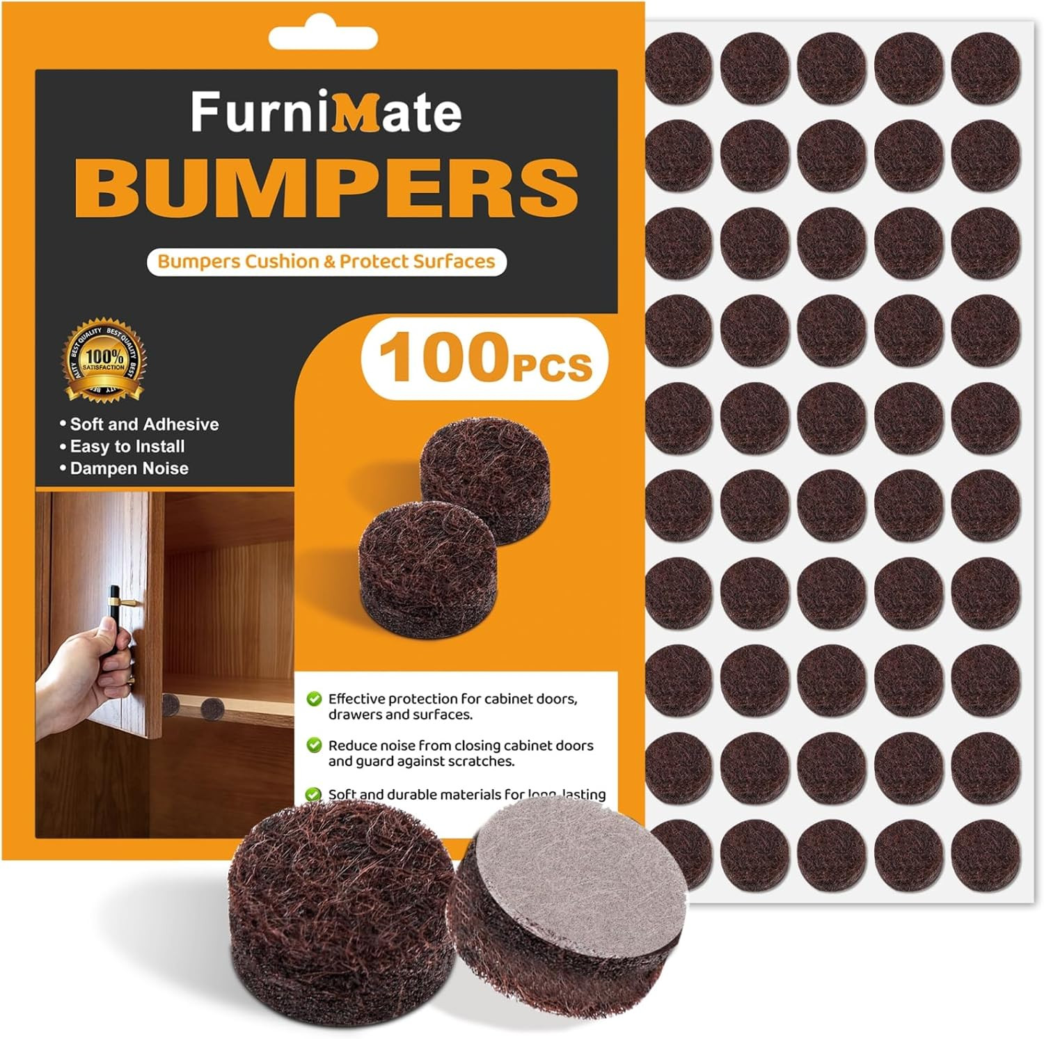 Felt Cabinet Door Bumpers 100PCS, Small Felt Pads for Cabinet Doors Brown | Self