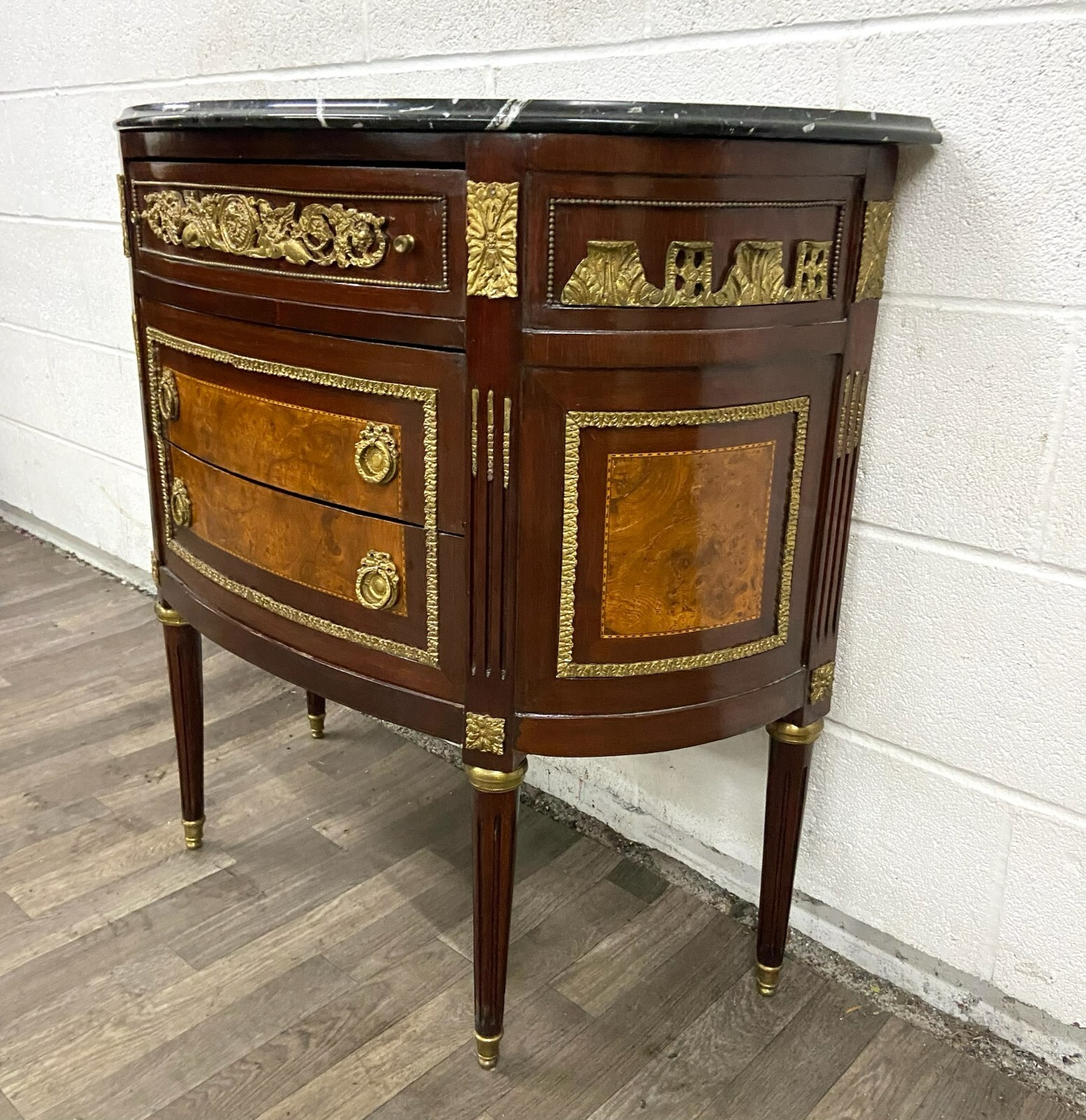 Vintage French Louis XVI Style Marble Top Chest Commode Buffet Console