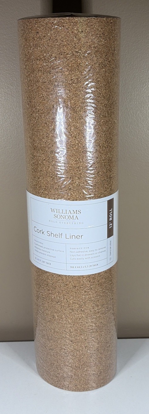 WILLIAMS SONOMA Full Roll 12′ x 17.5″ CORK SHELF LINER New
