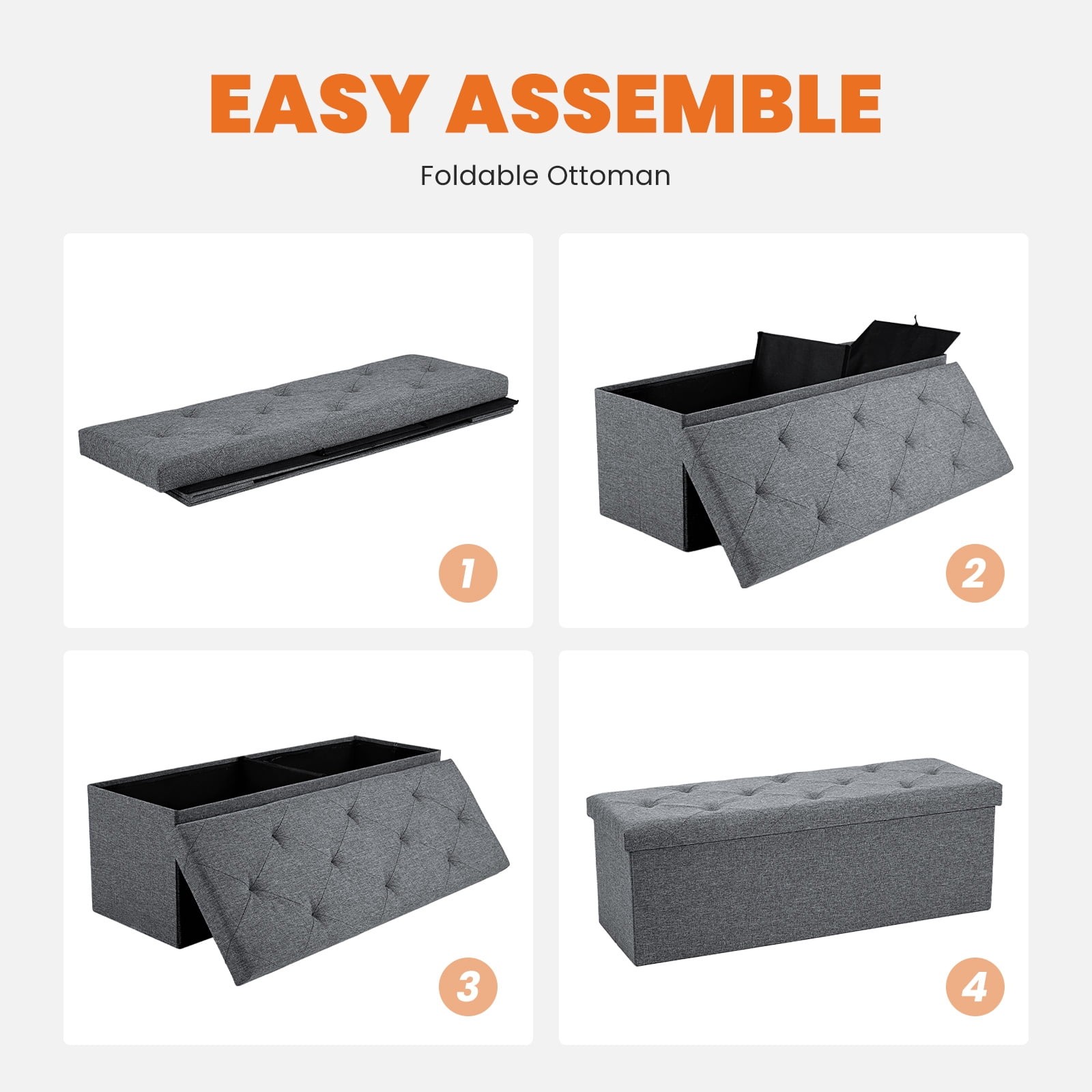 30 Inches Folding Storage Ottoman Bench Storage Chest Foot Rest Stool Bedroom