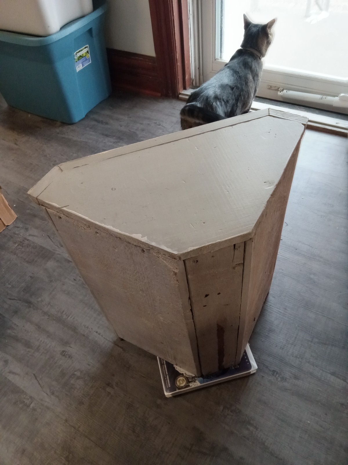 1960 C. Reinhold Hand-Painted Rustic Wood 21″ Corner Hanging Cabinet OOAK