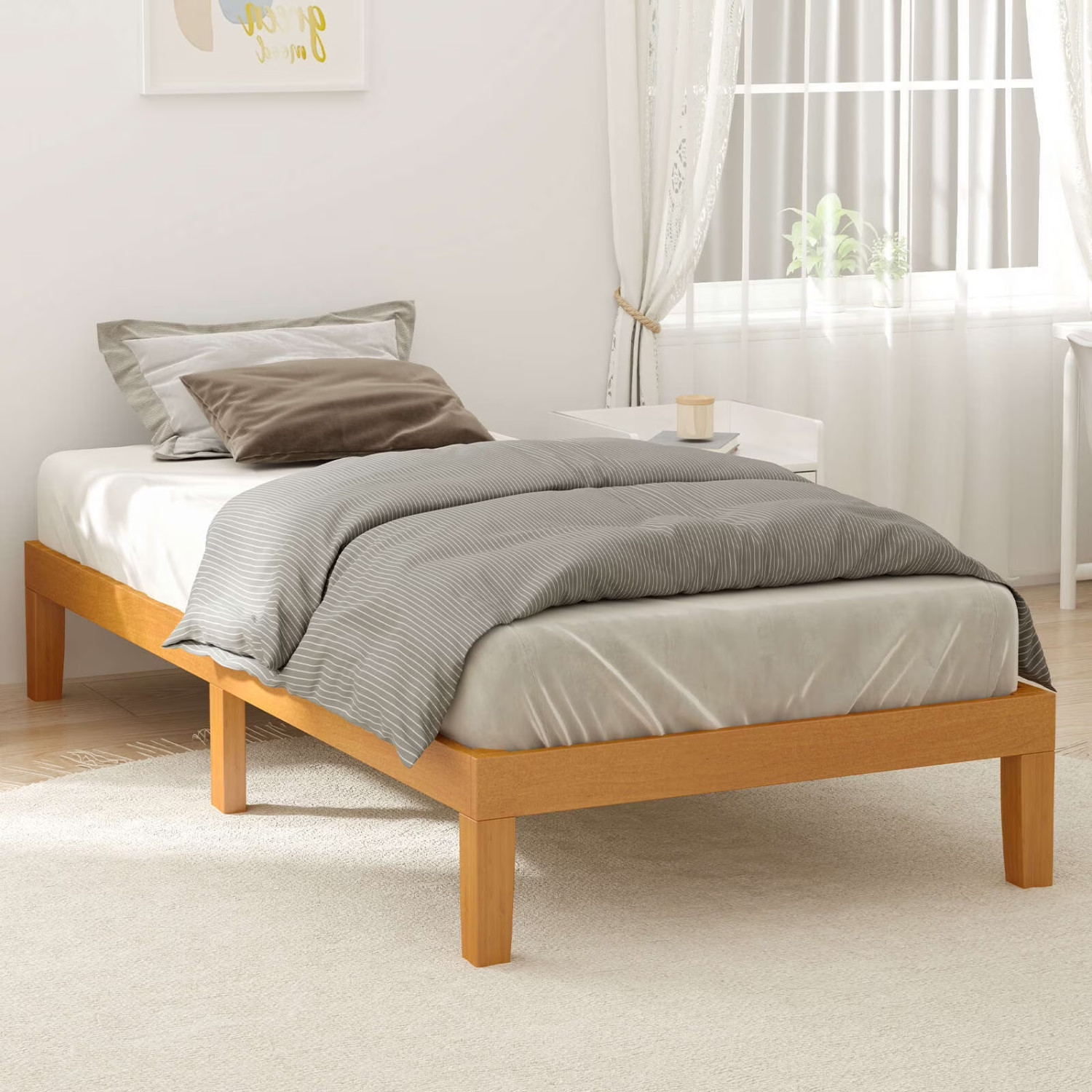 Gianna Twin Bed Frame Solid Wood Slat Support No Box Spring Needed