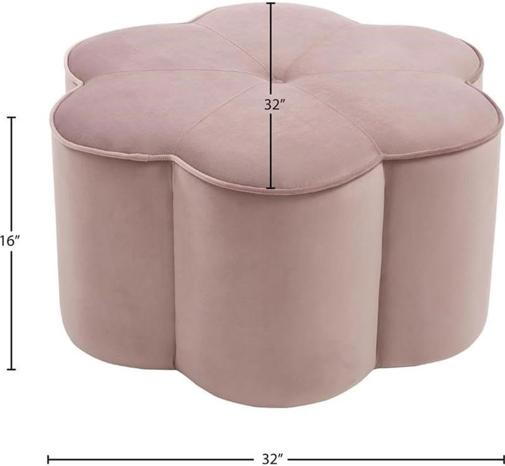 Daisy Collection Pink Velvet Flower Ottoman – Modern 32″ x 32″ x 16.25