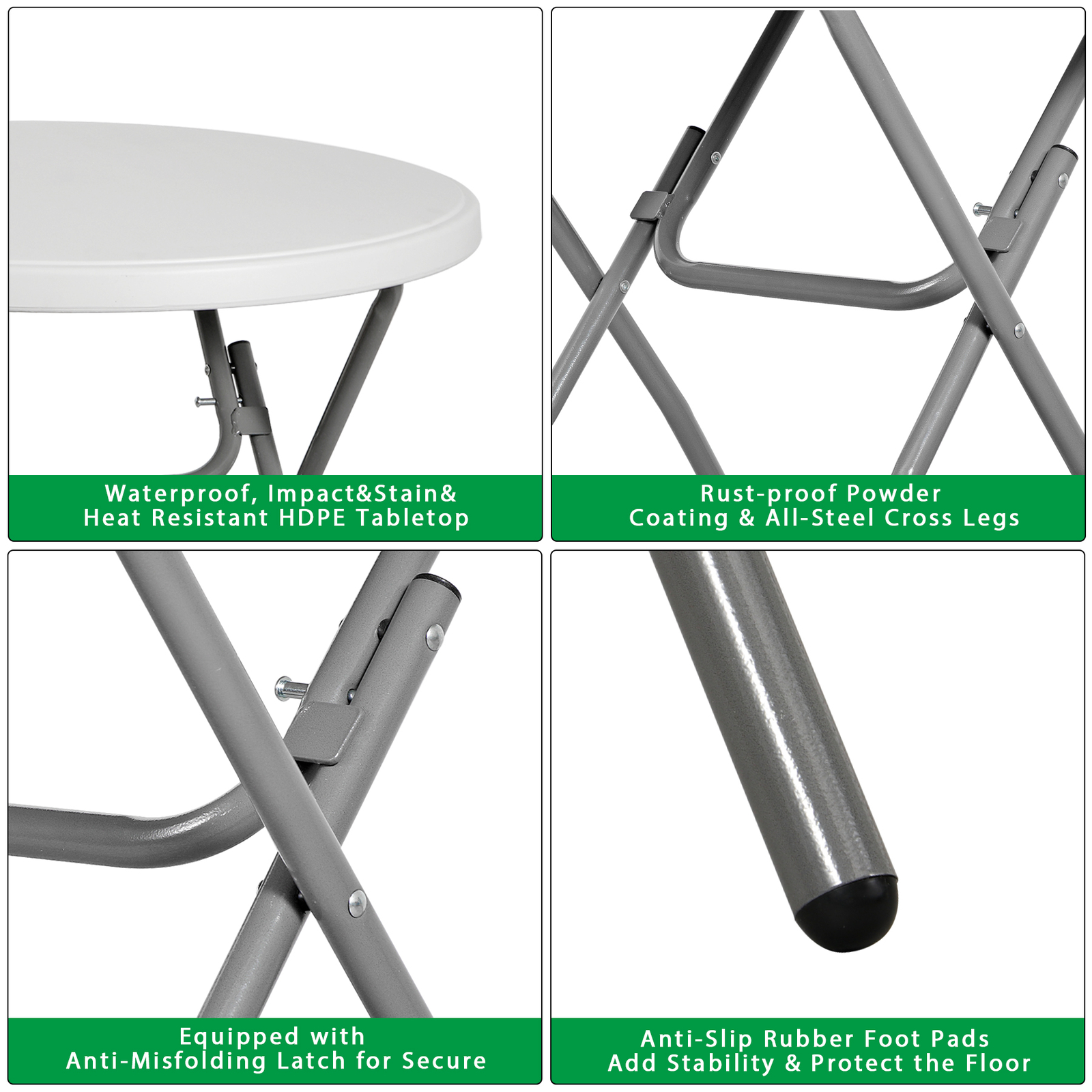 32″ Round Plastic Folding Table Steel Cross Legs Versatile Table Indoor &Outdoor