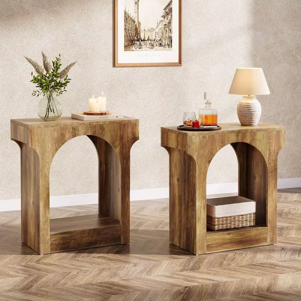 Andrea 23.6 In. Rustic Brown Rectangle Wood End Table with Storage Space for Liv
