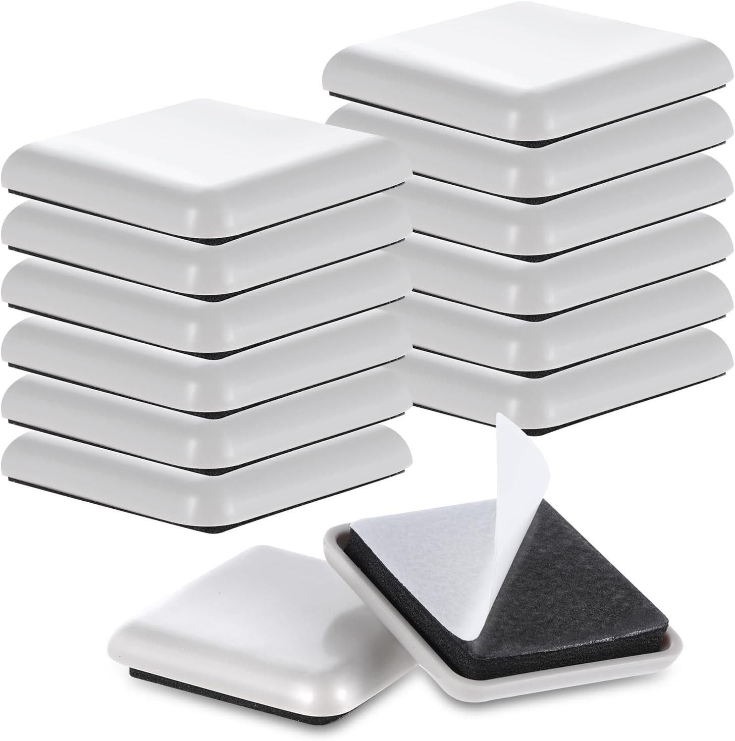 12pc Self-Adhesive Furniture Sliders 1.5″ Square Moving Glides for Carpet & Wood