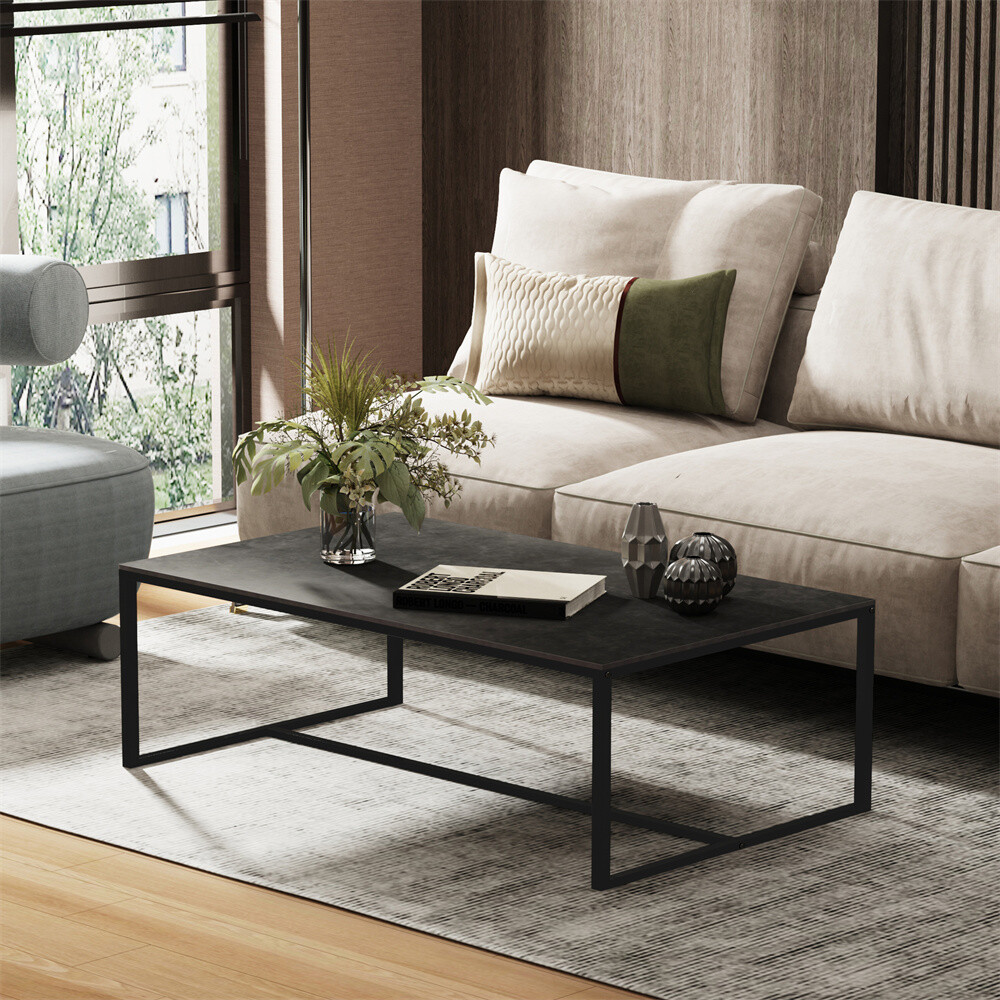 Modern Coffee Table Center Tea Table Accent Sintered Stone-top Sturdy Metal Legs
