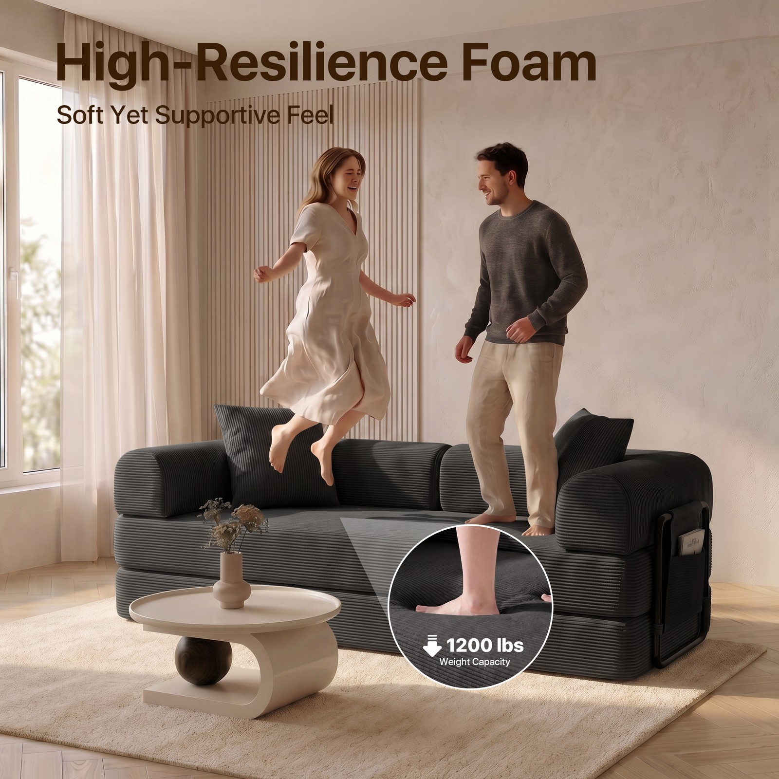 5-in-1 Convertible Folding Sofa Bed,Pull Out Bed Futon Sleeper Sofa No Assembly