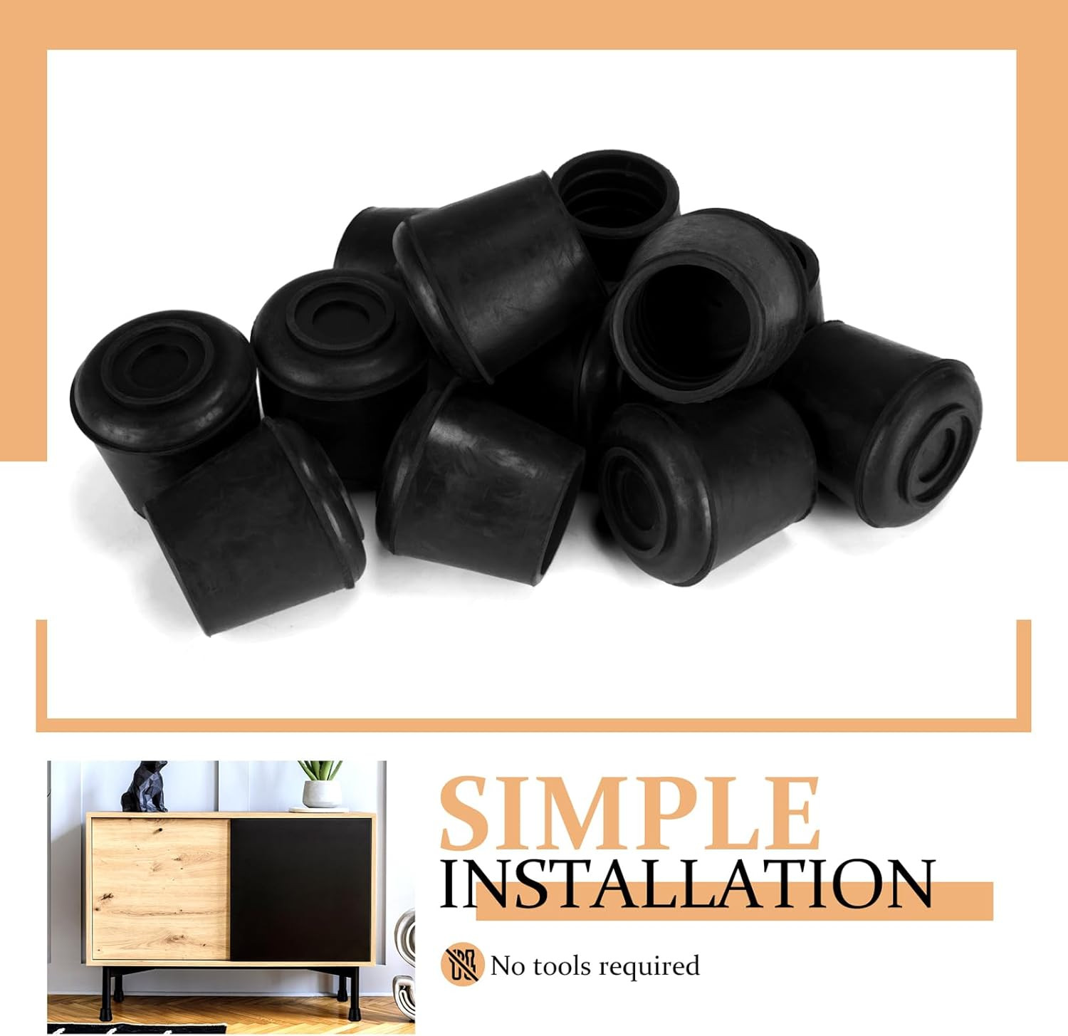 1-1/2” round Rubber Chair Leg Tips Caps, Chair Leg Floor Protectors Furniture Le