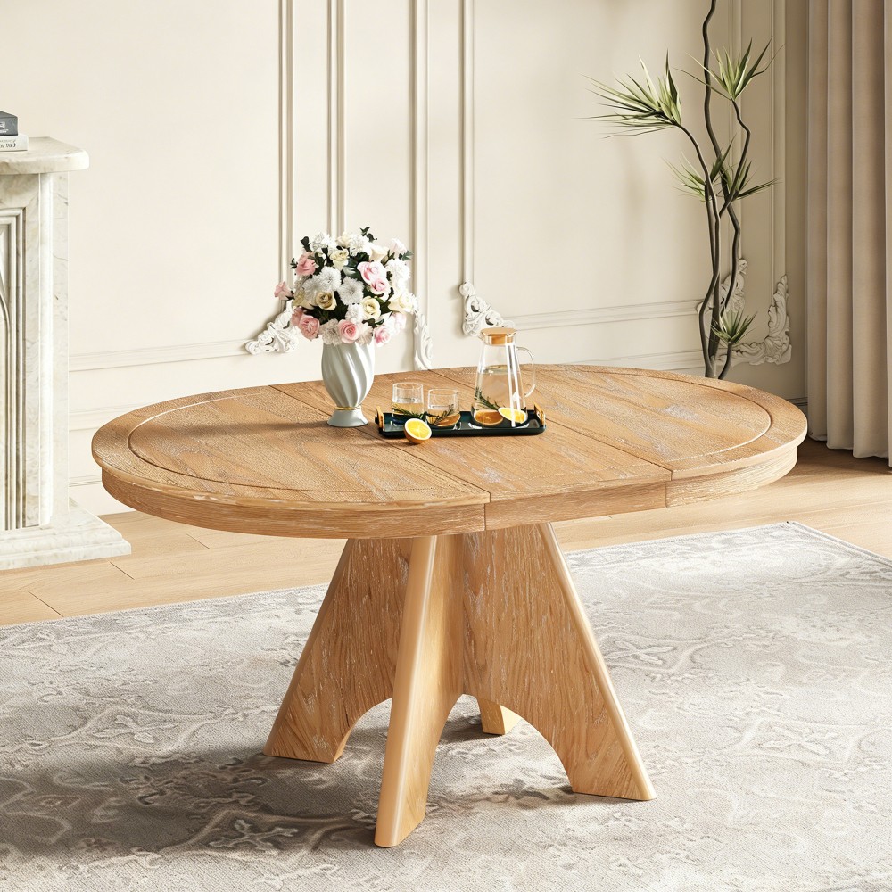 Vintage Extendable Dining Table Set for 4-6 with 4 Upholstered Chairs
