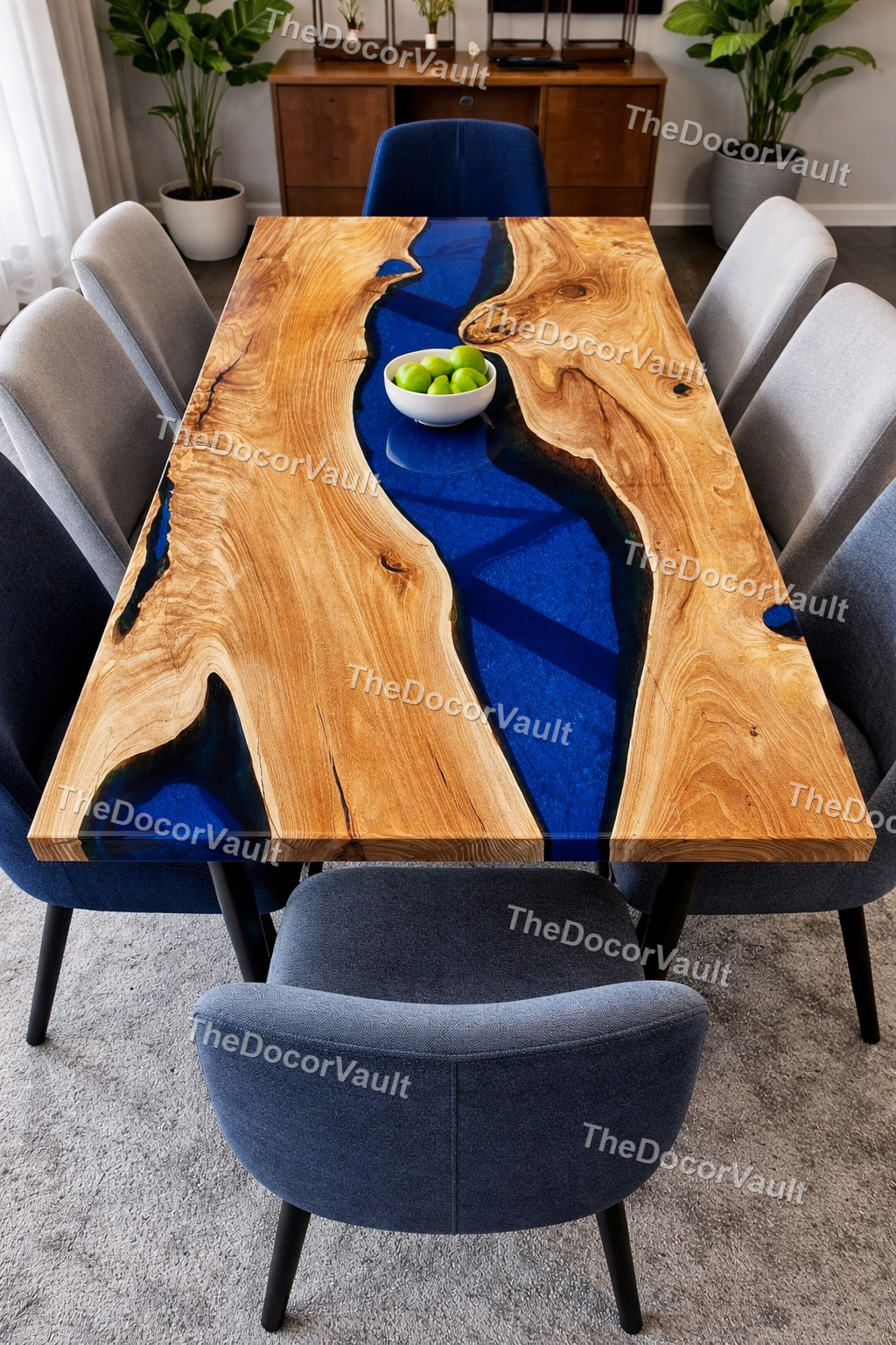Custom Live Edge Walnut Epoxy River Dining Table Blue Resin Handmade table top
