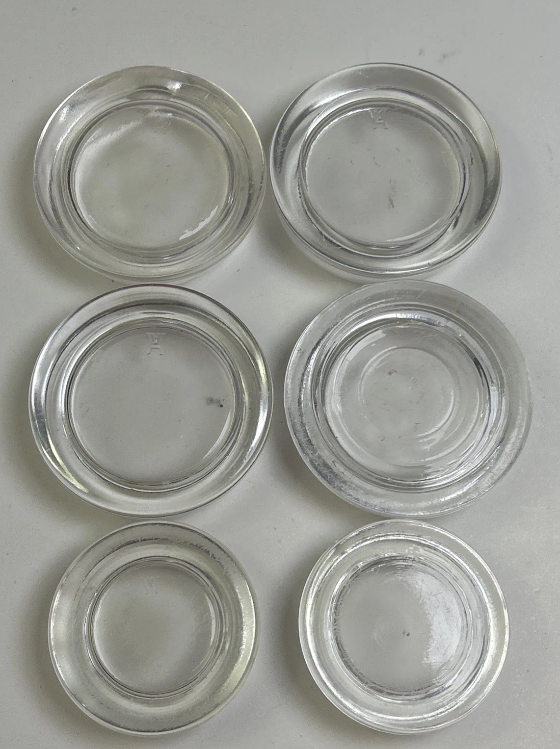 6 Vintage Clear Glass Furniture Casters 5 Hazel Atlas 1 Unbranded 4-2.5” 2-2”