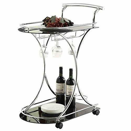 Black Glass Metal Beverage Cart Serving Bar Rolling Wine Storage Portable Party