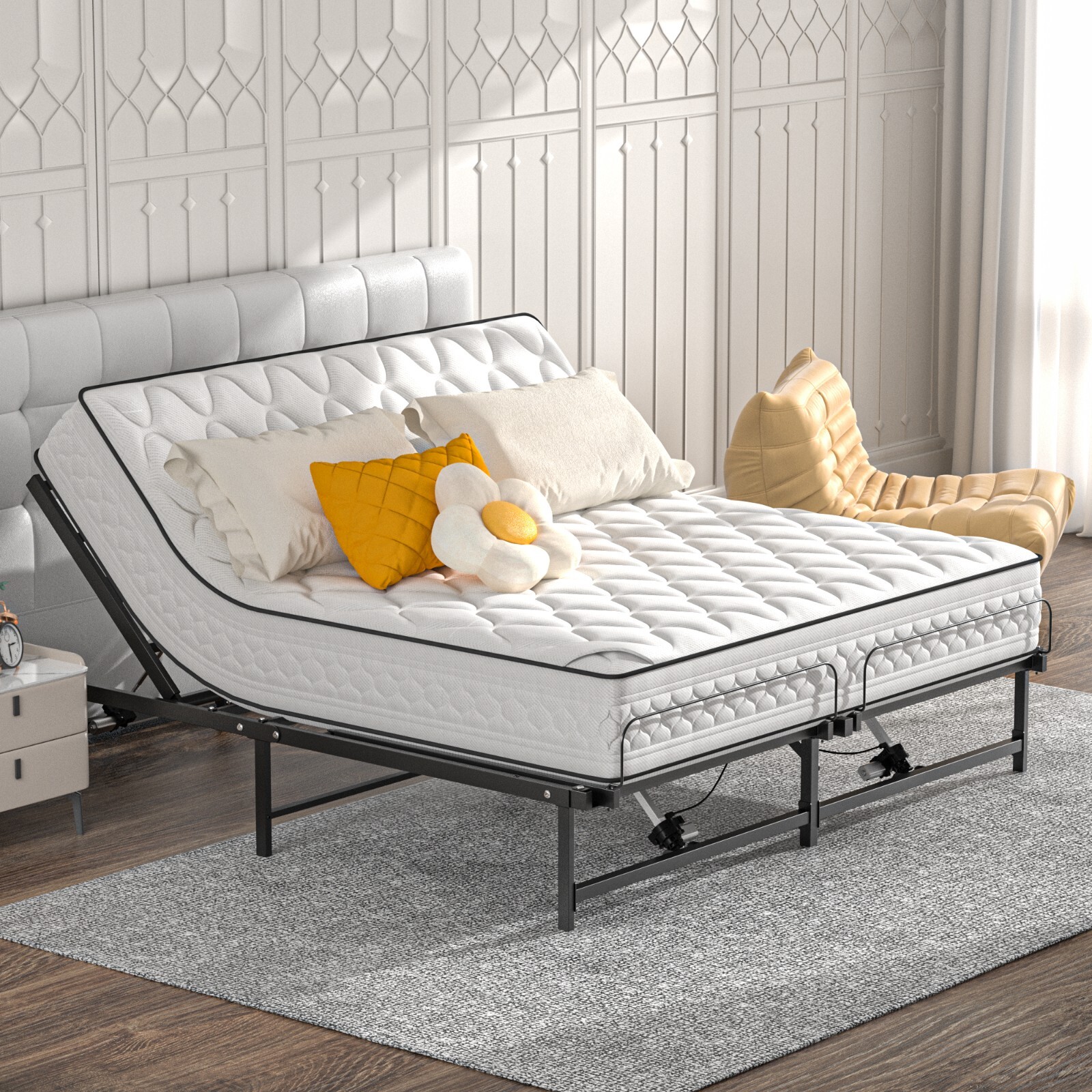 Electric Adjustable Bed Frame Head & Foot Incline Bed Base Wired Remote Control