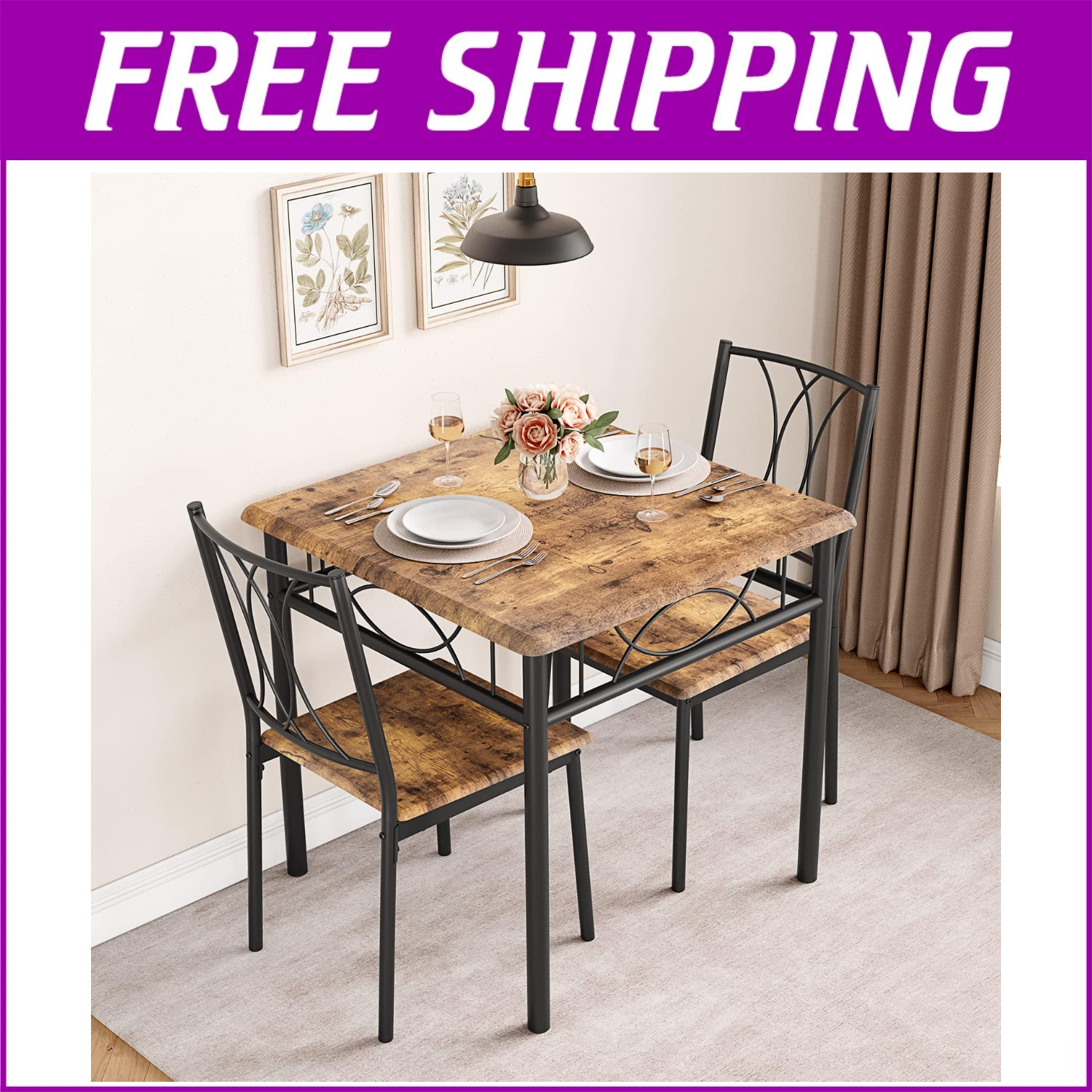 3 Piece Dining Table Set for 2 Home Dinette Table Kitchen Table and 2 Chairs NEW