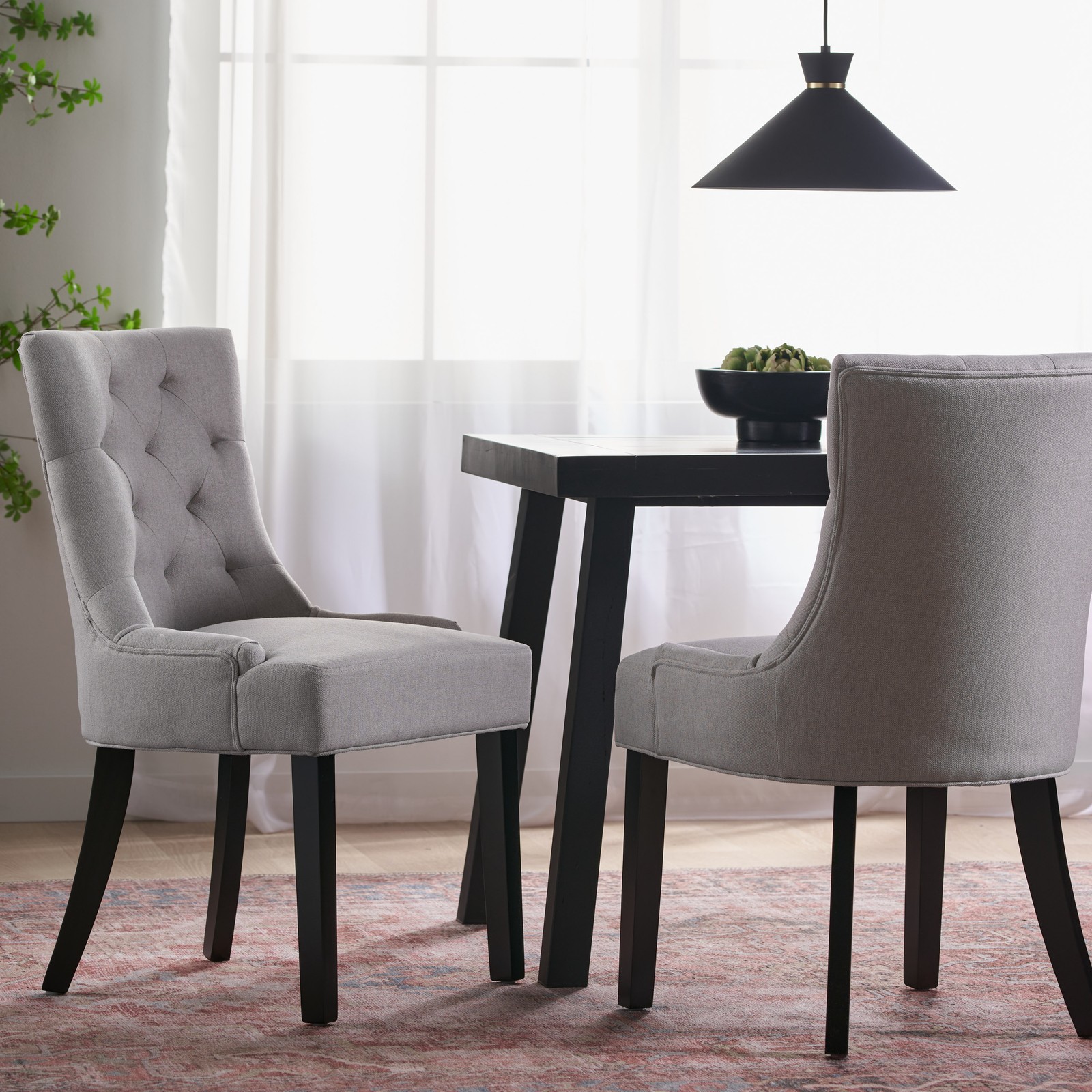 Cheney Dining Chair Set of 2, Tufted Upholstered, Light Grey