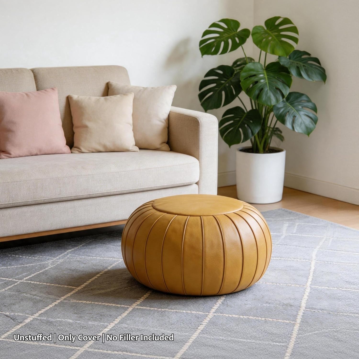 Unstuffed Storage Pouf Ottoman Foot Stool, Empty Shell, Handmade Faux Suede R…
