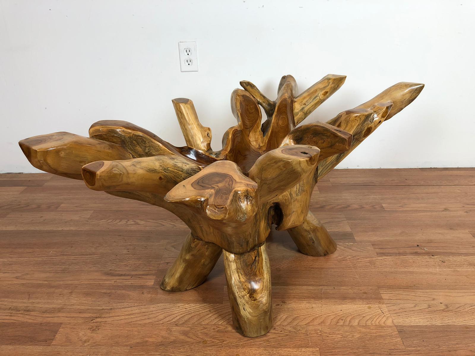 Teak root free form coffee table with beveled glass 43.5″ x 23.5″ TR02