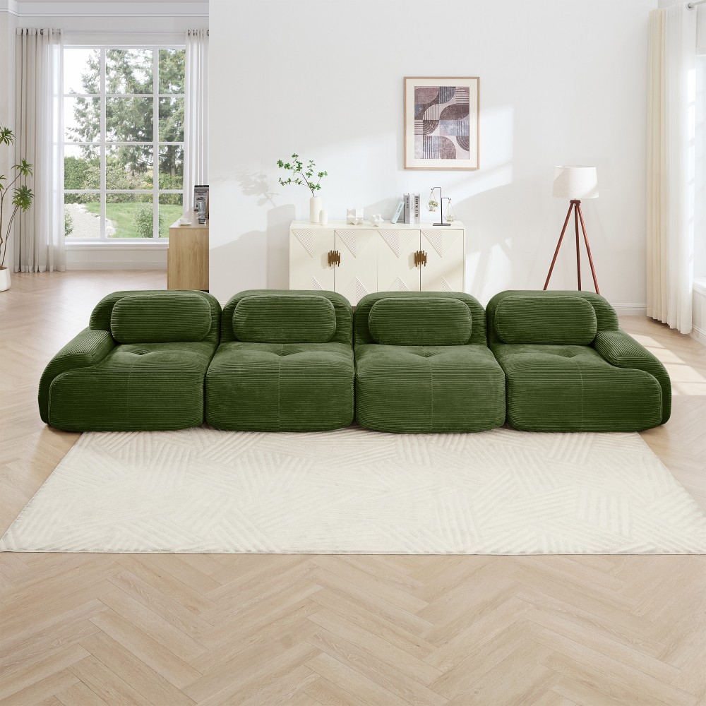 4-Seat Modular Sectional Sofa w/Soft Corduroy Fabric, Non-Slip Base, No Assembly