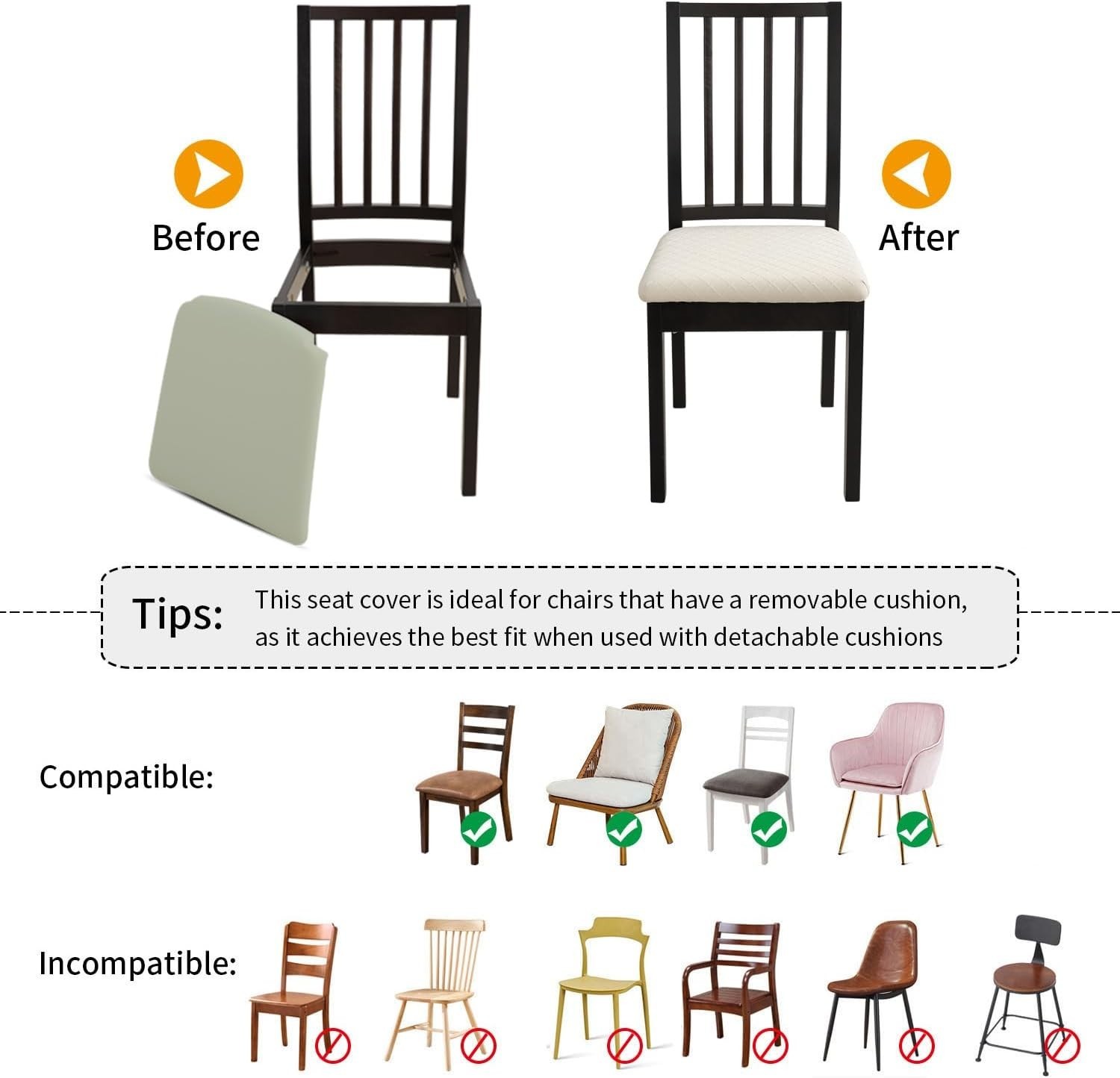 Waterproof Chair Cover for Dining Room Kitchen Set of 6 Beige Stretch Washable