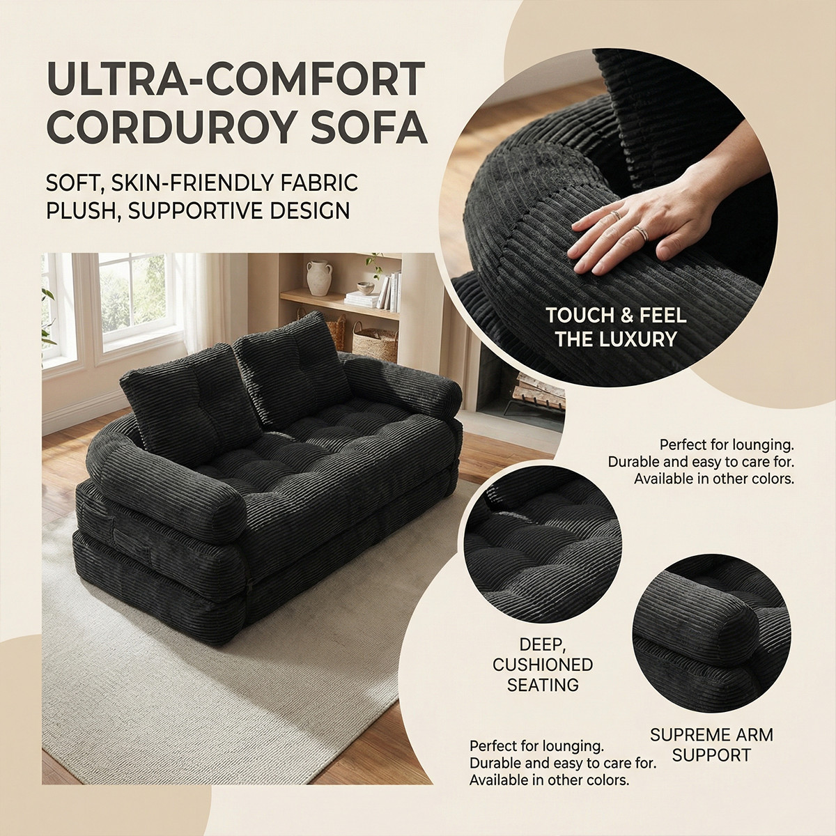 Folding Convertible Sofa Bed,Pull Out Bed Futon Sleeper Sofa Boneless NoAssembly