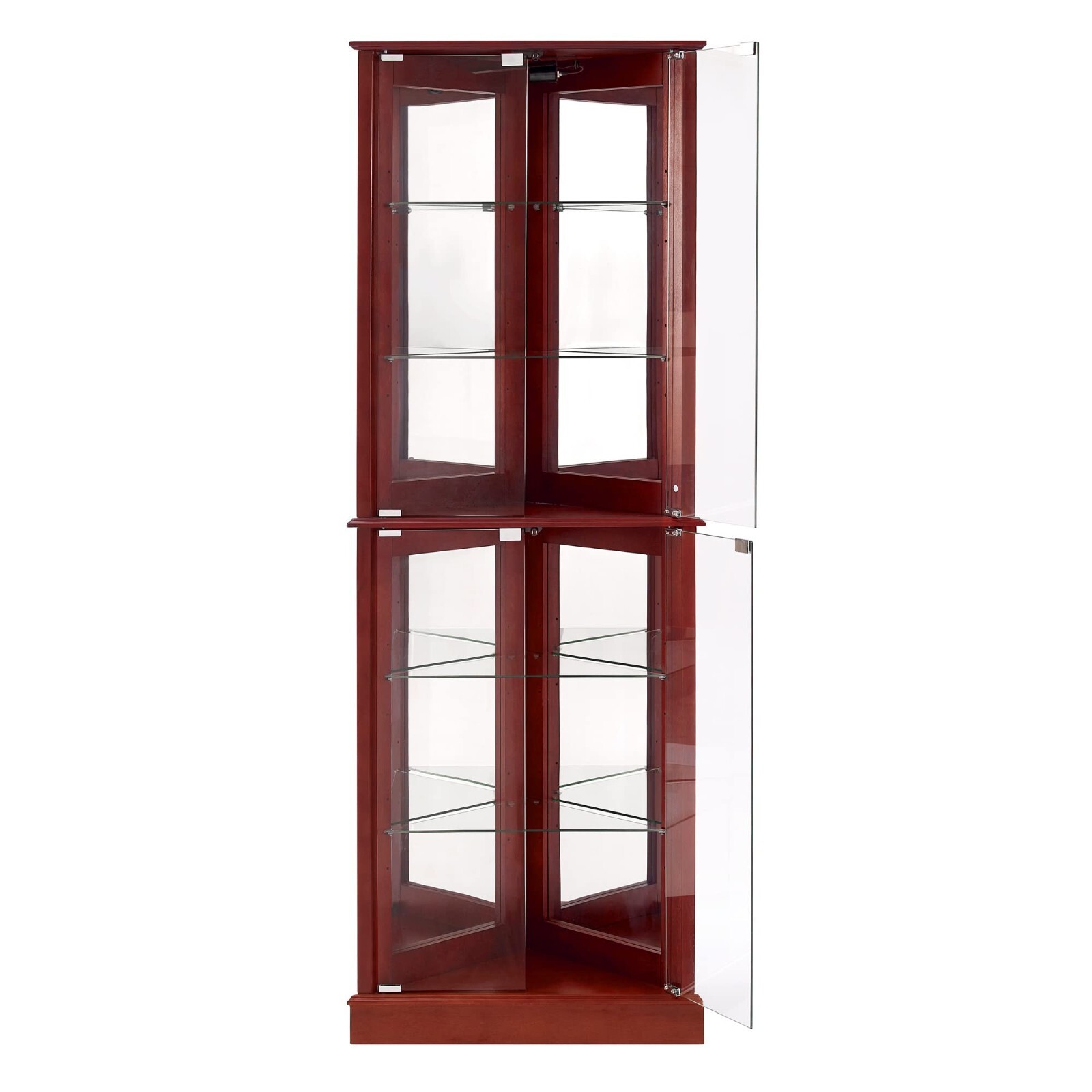 72″ Tall Corner Display Cabinet w/ lights, Tempered Glass, 6 Shelves, Cherry