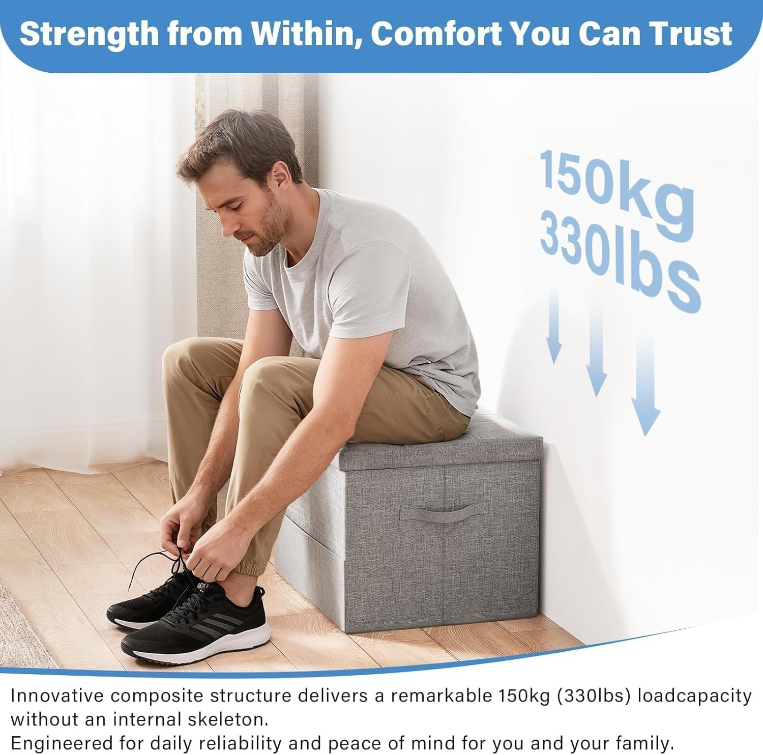 Storage Ottoman Foot Rest Stool, Holds Up to 350lbs, 43L, Foldable | Small Ot…