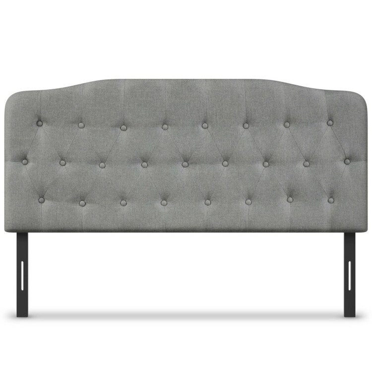 Queen Size Modern Upholstered Tufted Headboard Bed Adjustable Height Light Gray