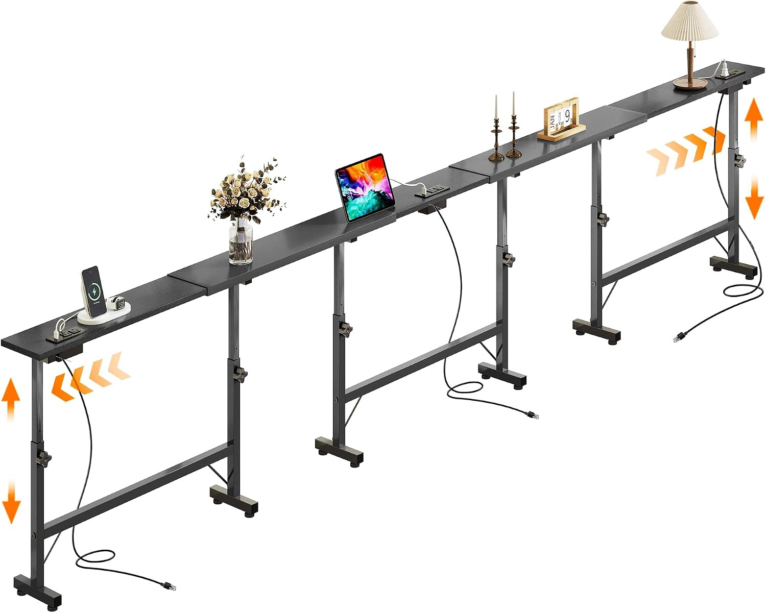 106″-157″ Adjustable Length behind Couch Sofa Table with 3 Power Outlets | 23″ t