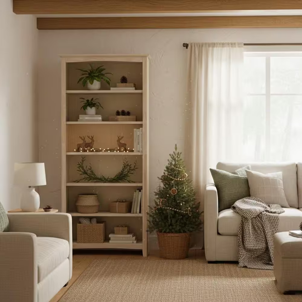72 In. Unfinished Wood 6-Shelf Standard Bookcase with Adjustable Shelves