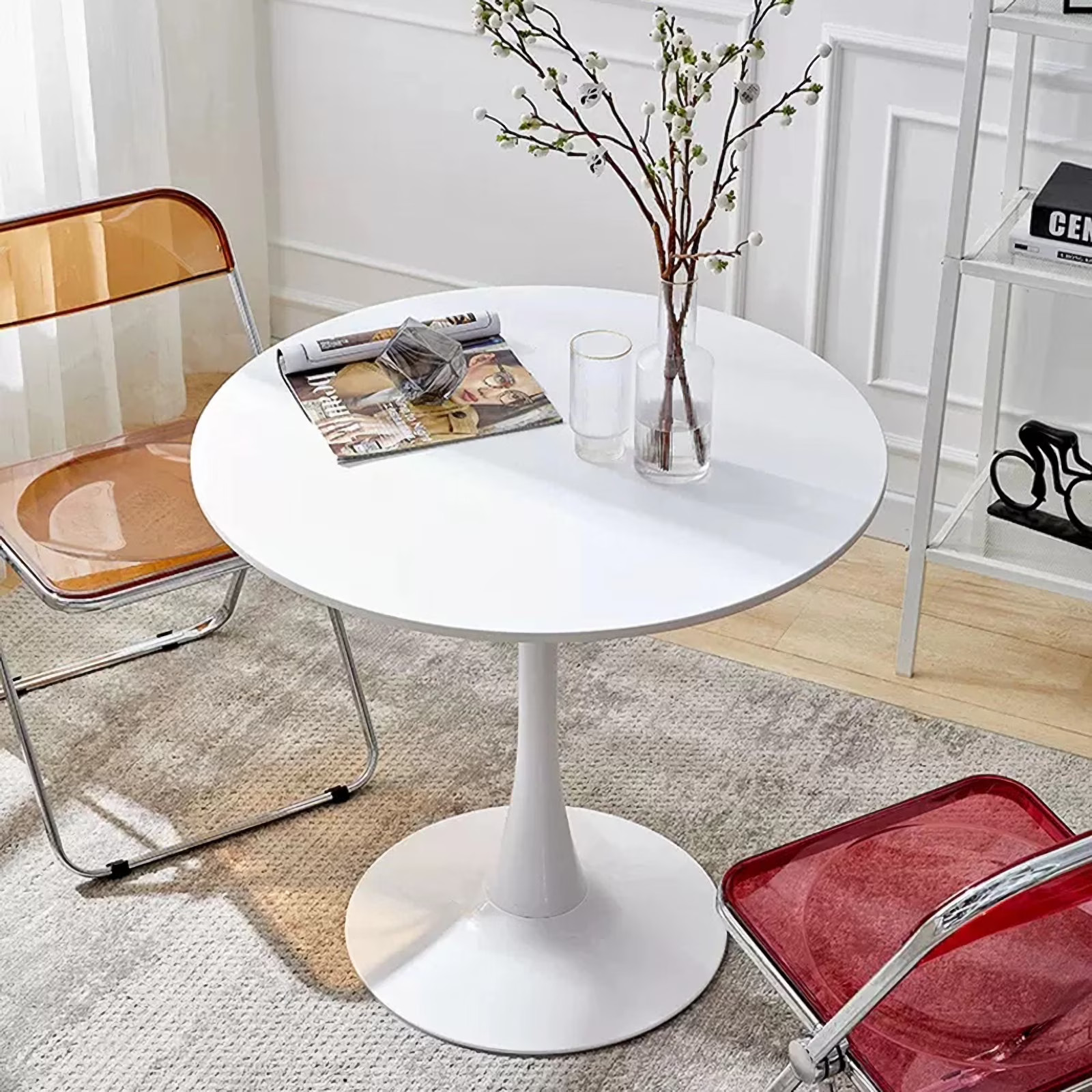 31.5″ Round Dining Table for 2-4, Small Modern Kitchen Table with White Pedestal