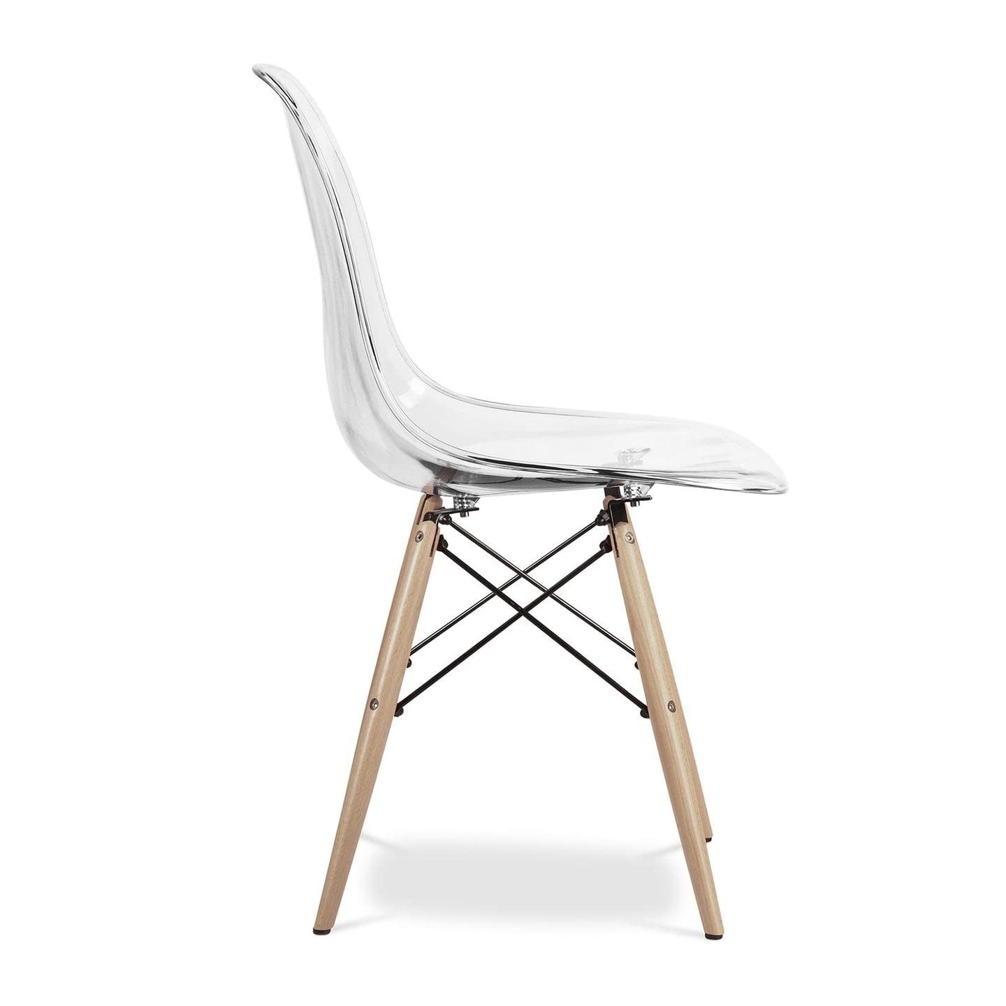 Maklaine 17.5 inches Plastic and Wood Dining Chairs in Clear (Set of 2)